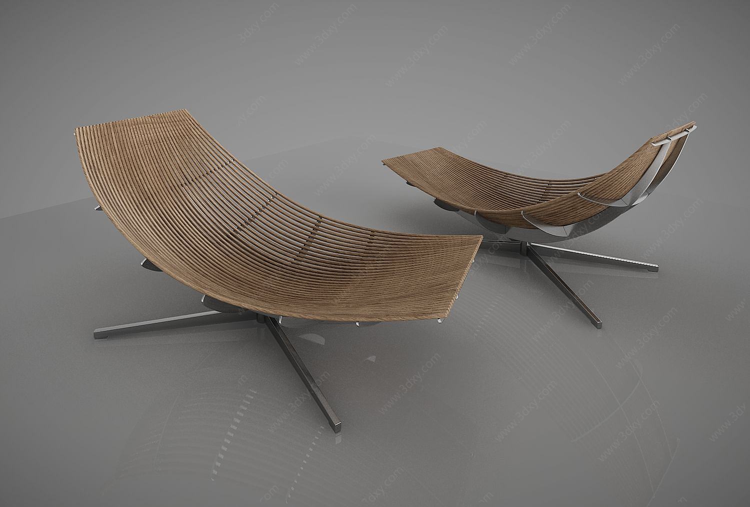 简约竹编躺椅3D模型