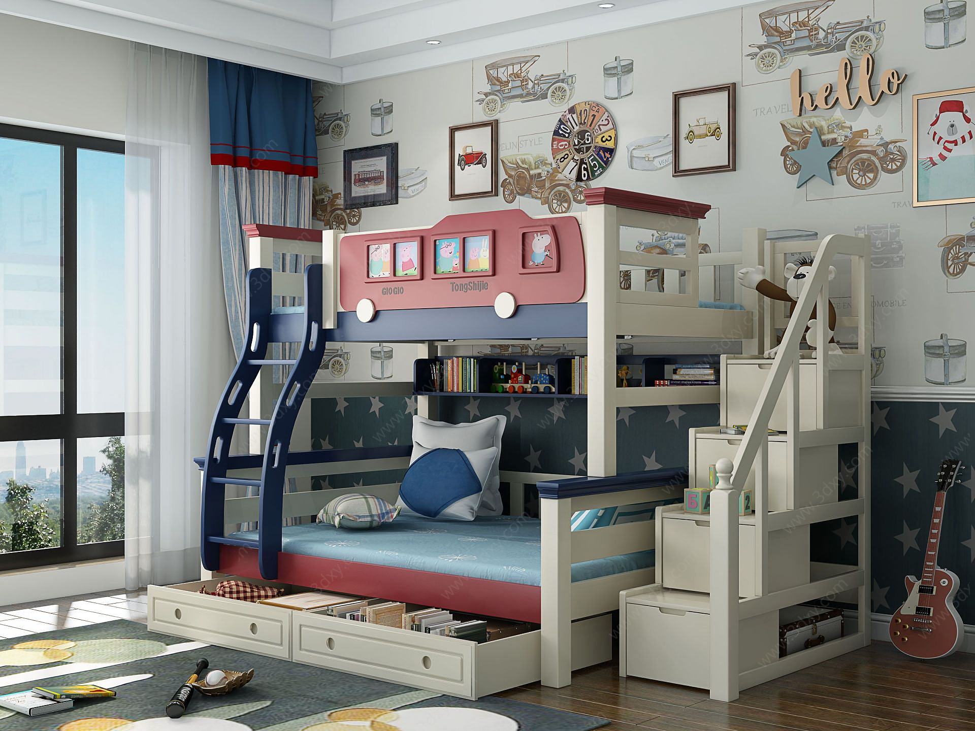 地中海风格儿童高低床3D模型