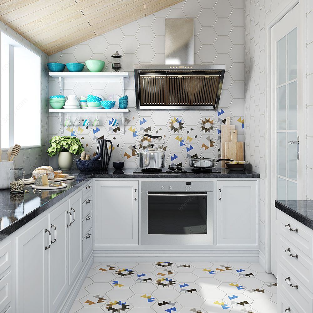 北欧风格厨房厨柜厨房用品3D模型