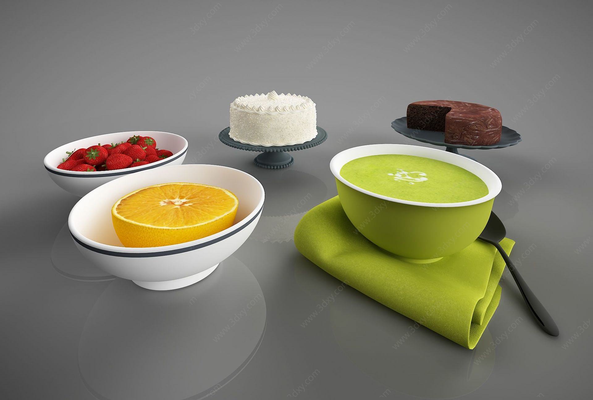 食物草莓蛋糕橙子3D模型