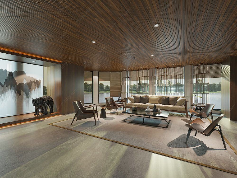 新中式客厅会客厅3D模型