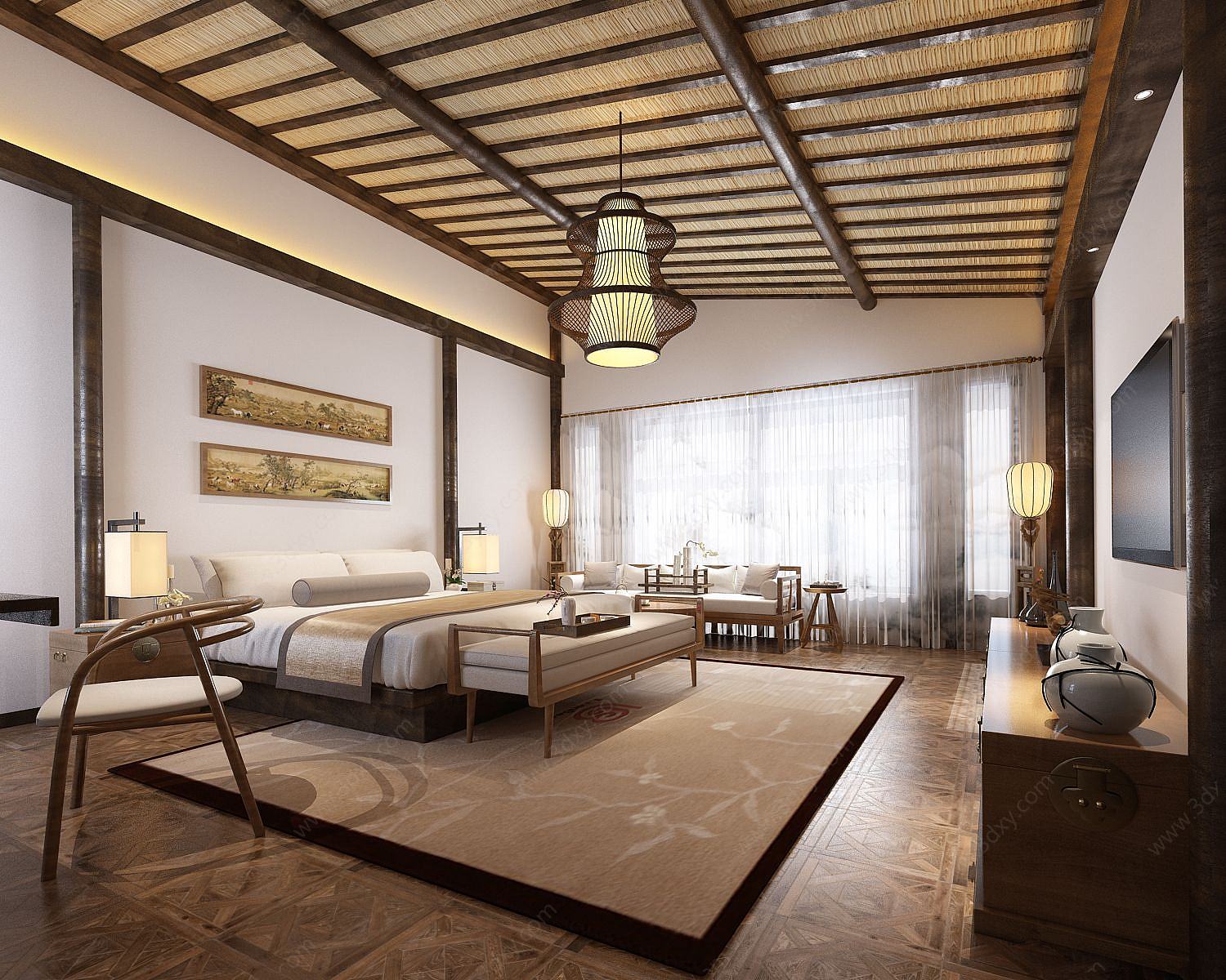 东南亚酒店卧室包间3D模型