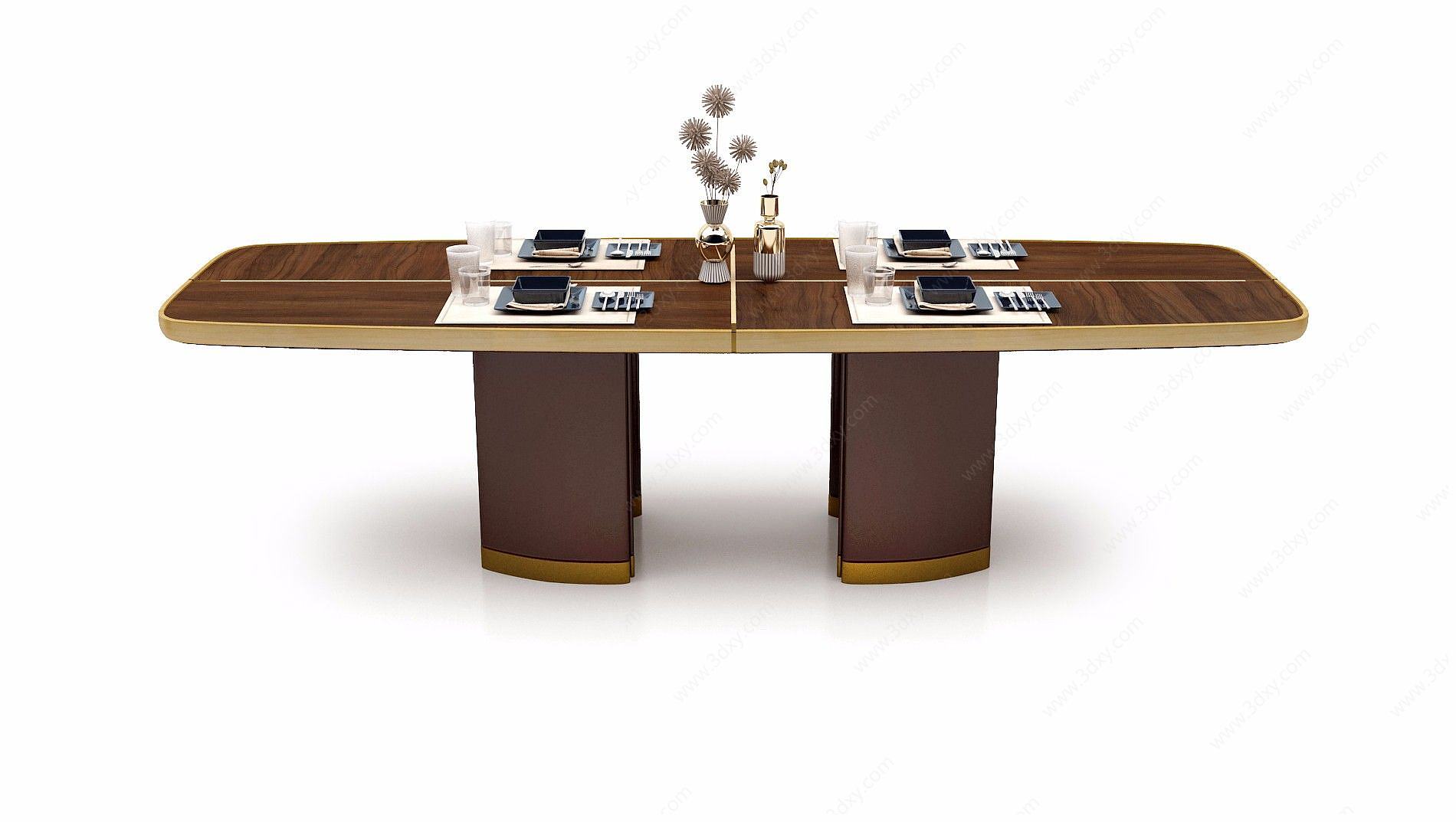 创意实木长型餐桌3D模型