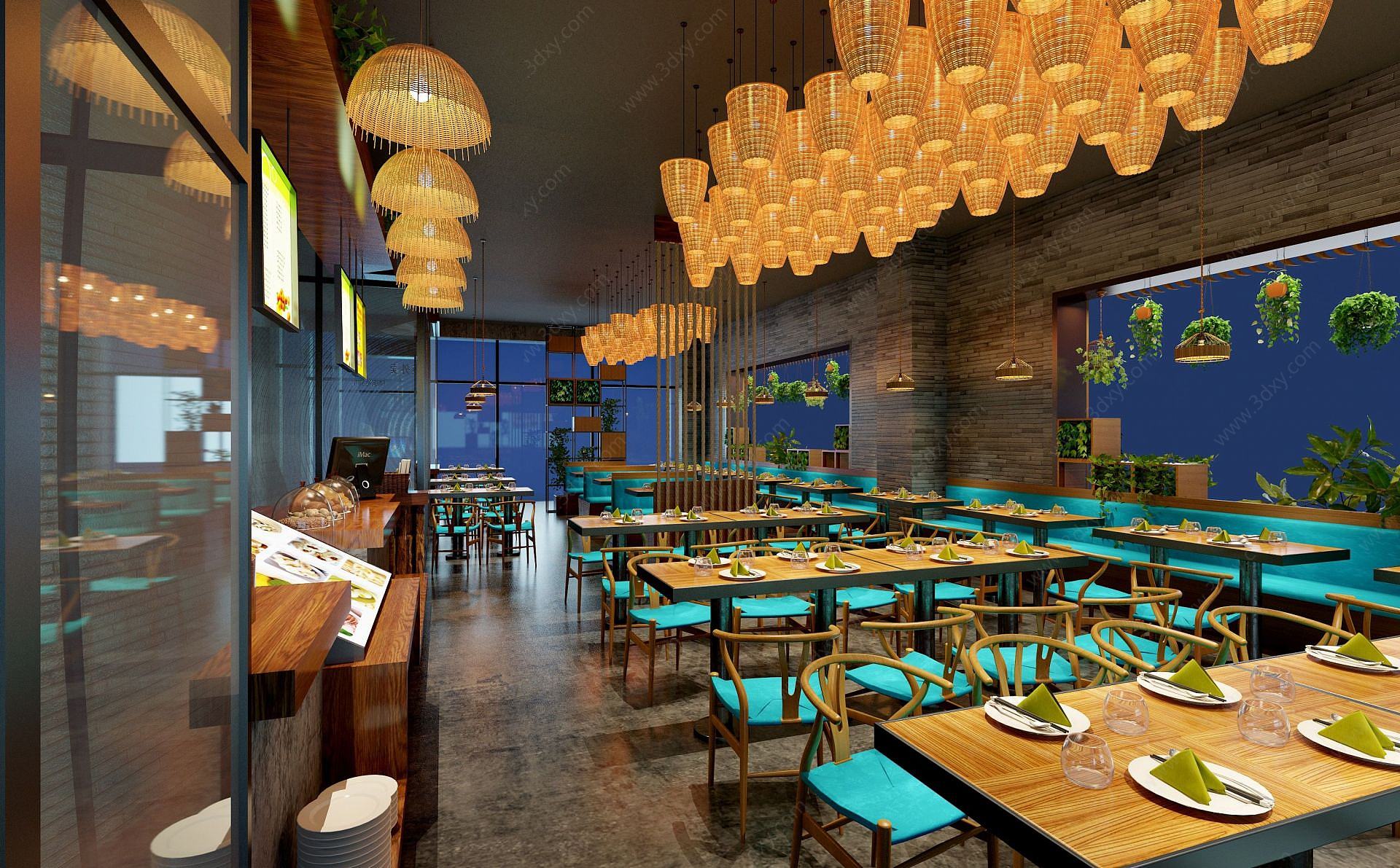 现代餐厅餐馆空间3D模型