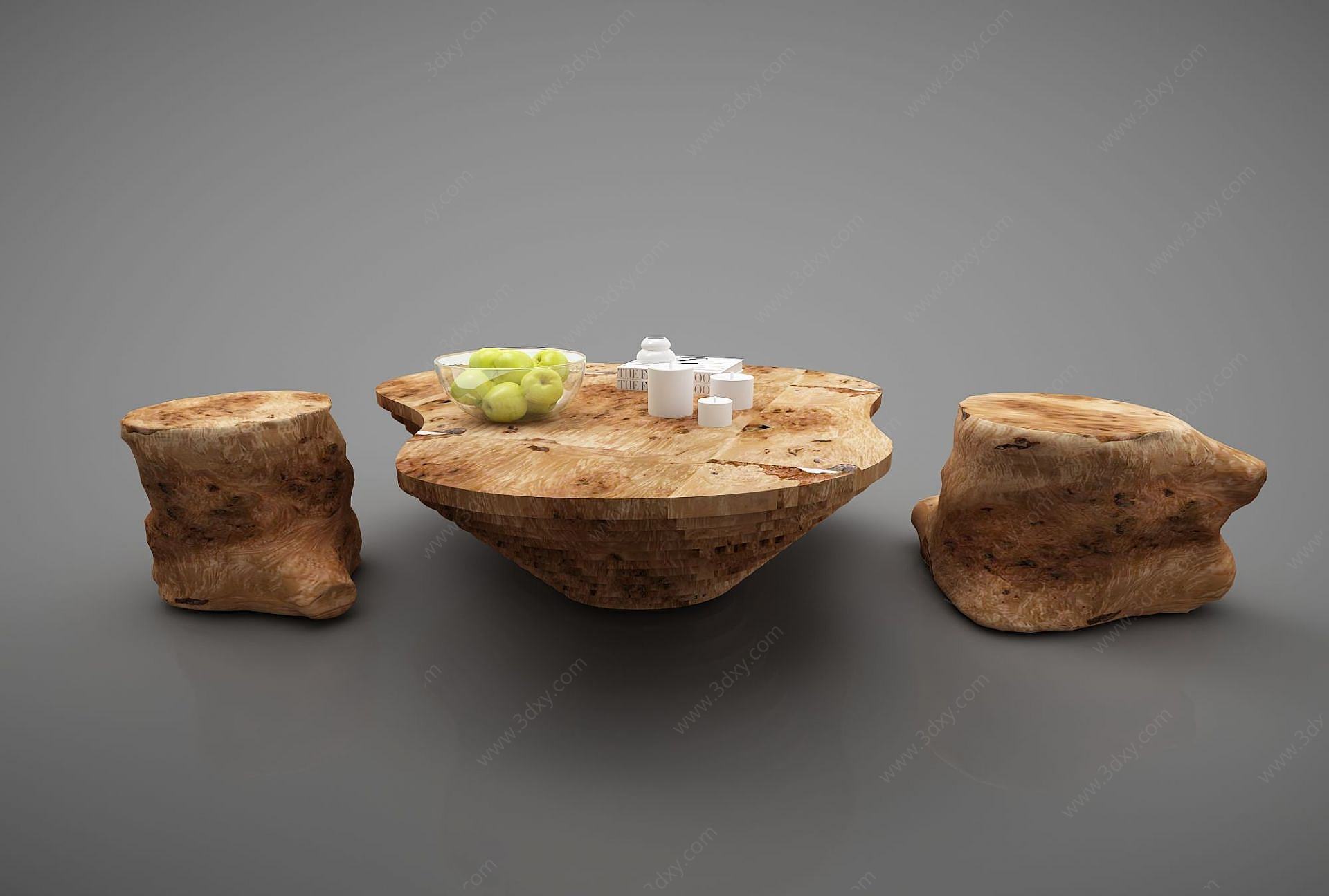 创意树墩茶桌椅子3D模型