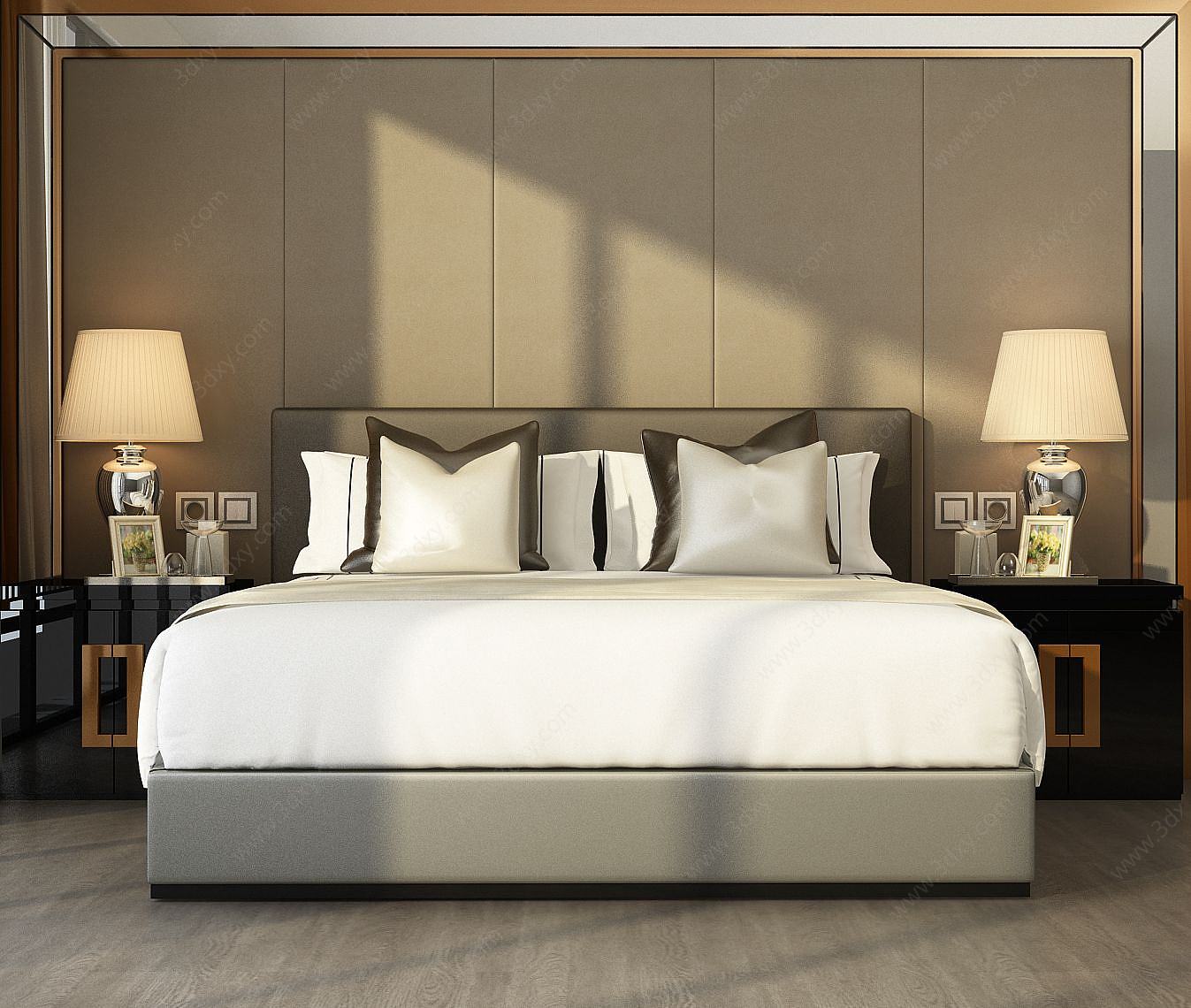 现代简约卧室双人床3D模型