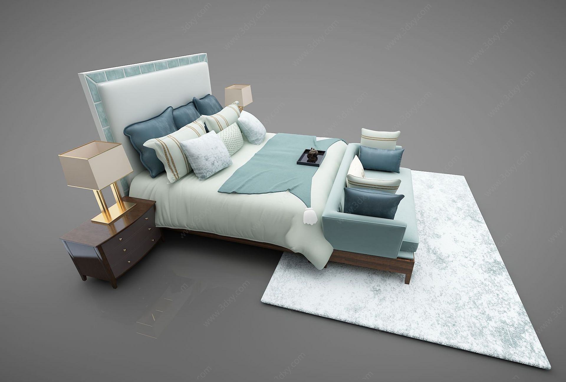 现代创意床沙发组合3D模型