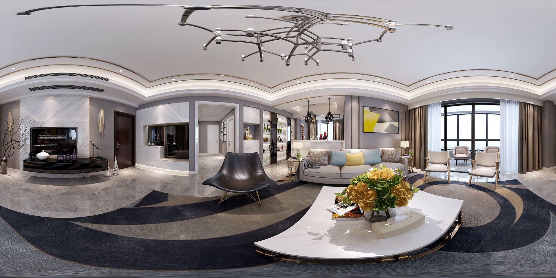 现代客餐厅全景3D模型