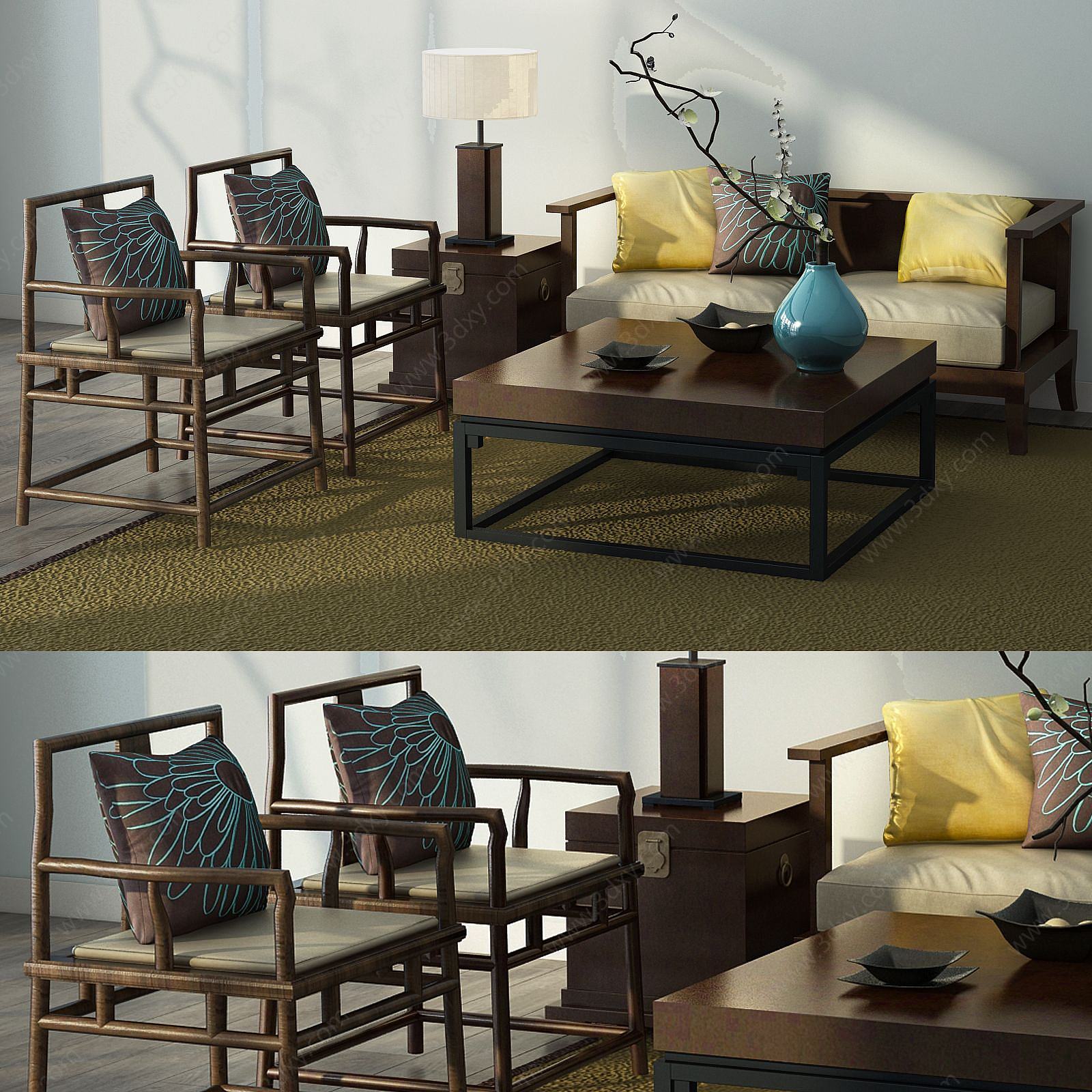 新中式沙发椅子组合3D模型