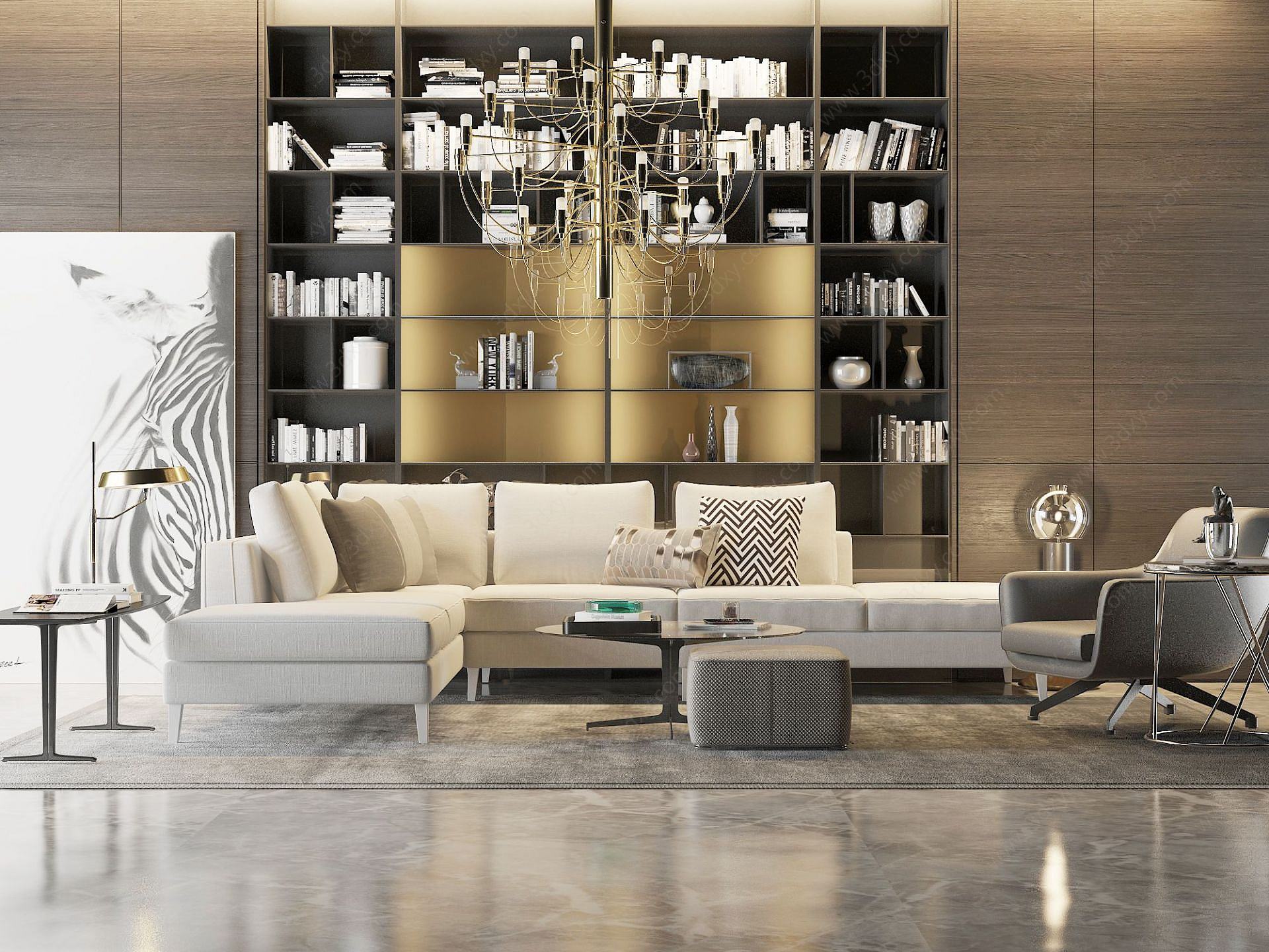 现代沙发茶几置物架客厅3D模型