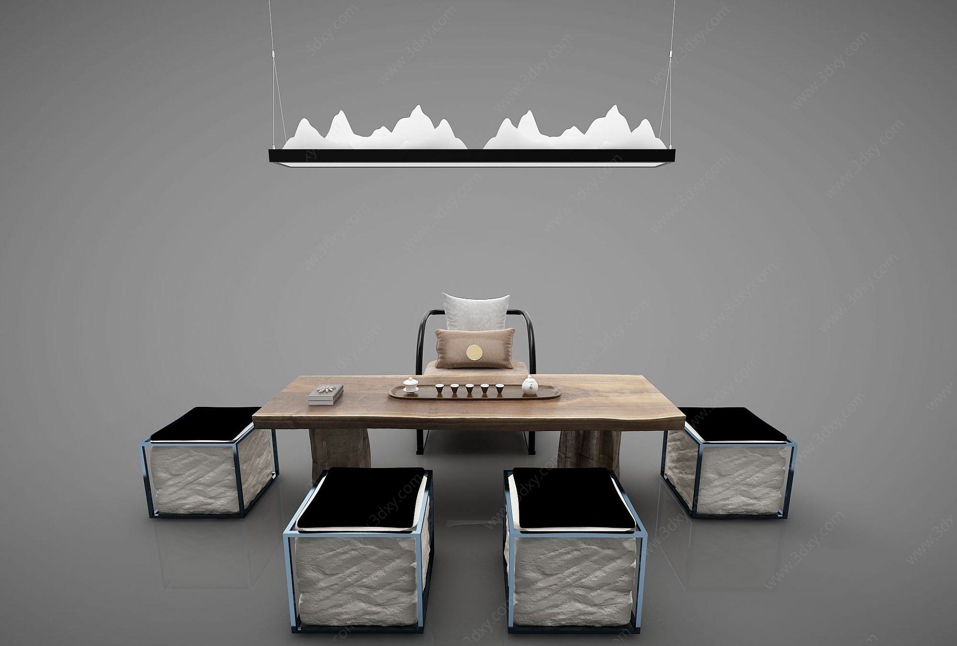 新中式餐桌茶桌3D模型