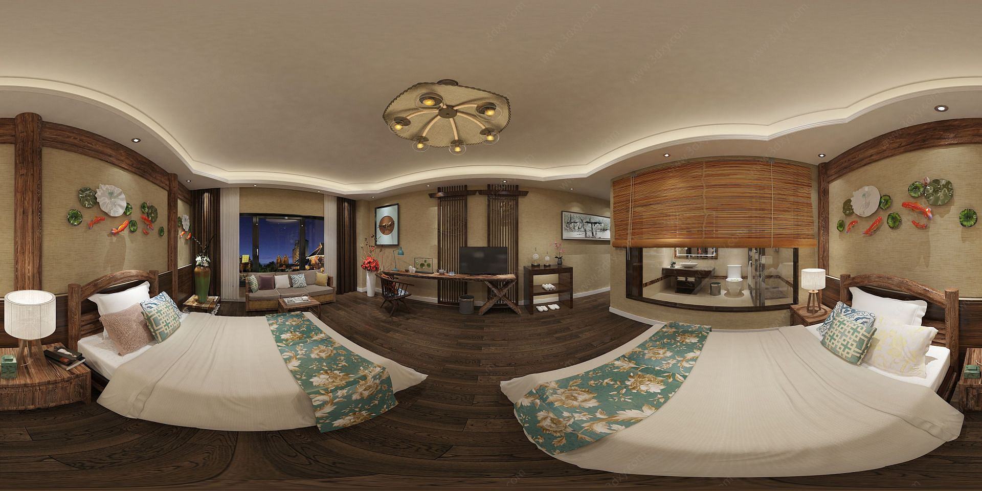 新中式酒店民宿客房3D模型