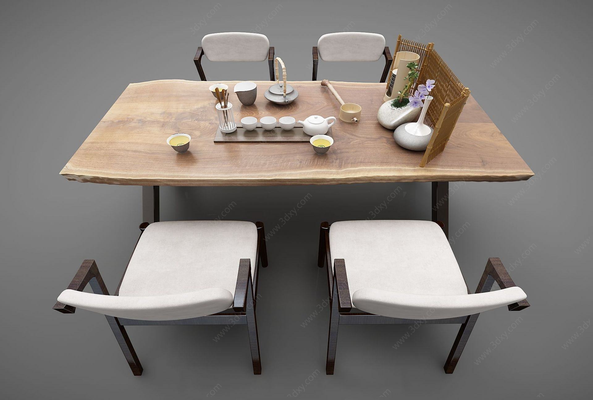 新中式茶桌椅组合3D模型