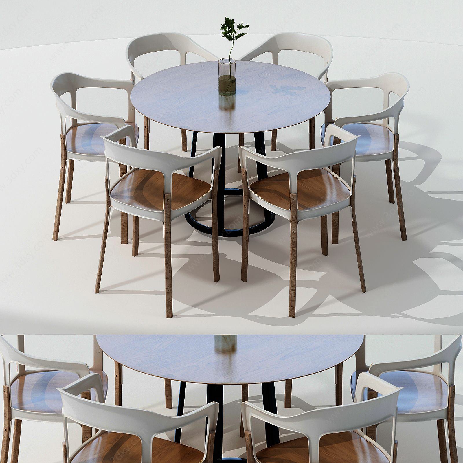 现代木色餐桌椅组合3D模型