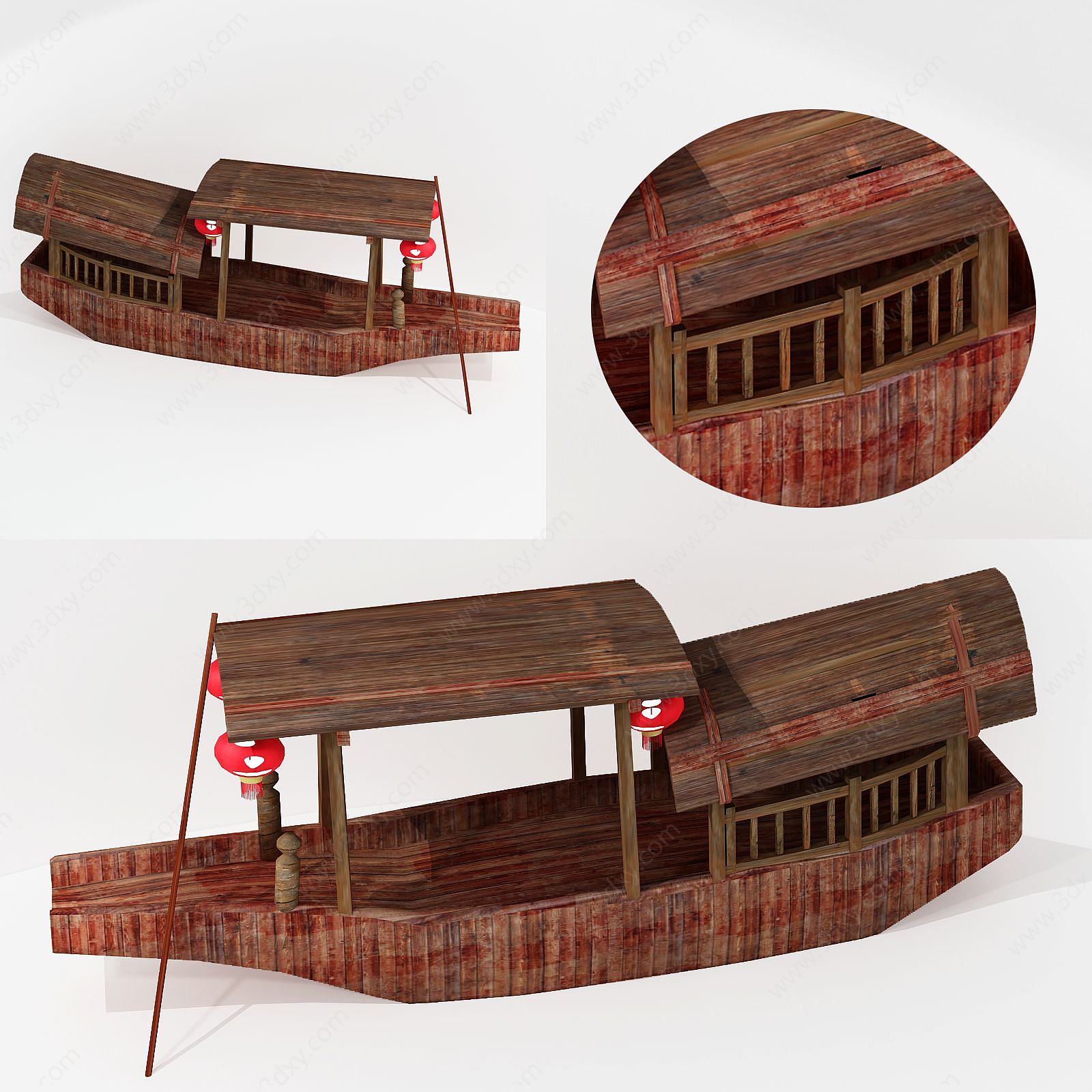 新中式木船摆件3D模型