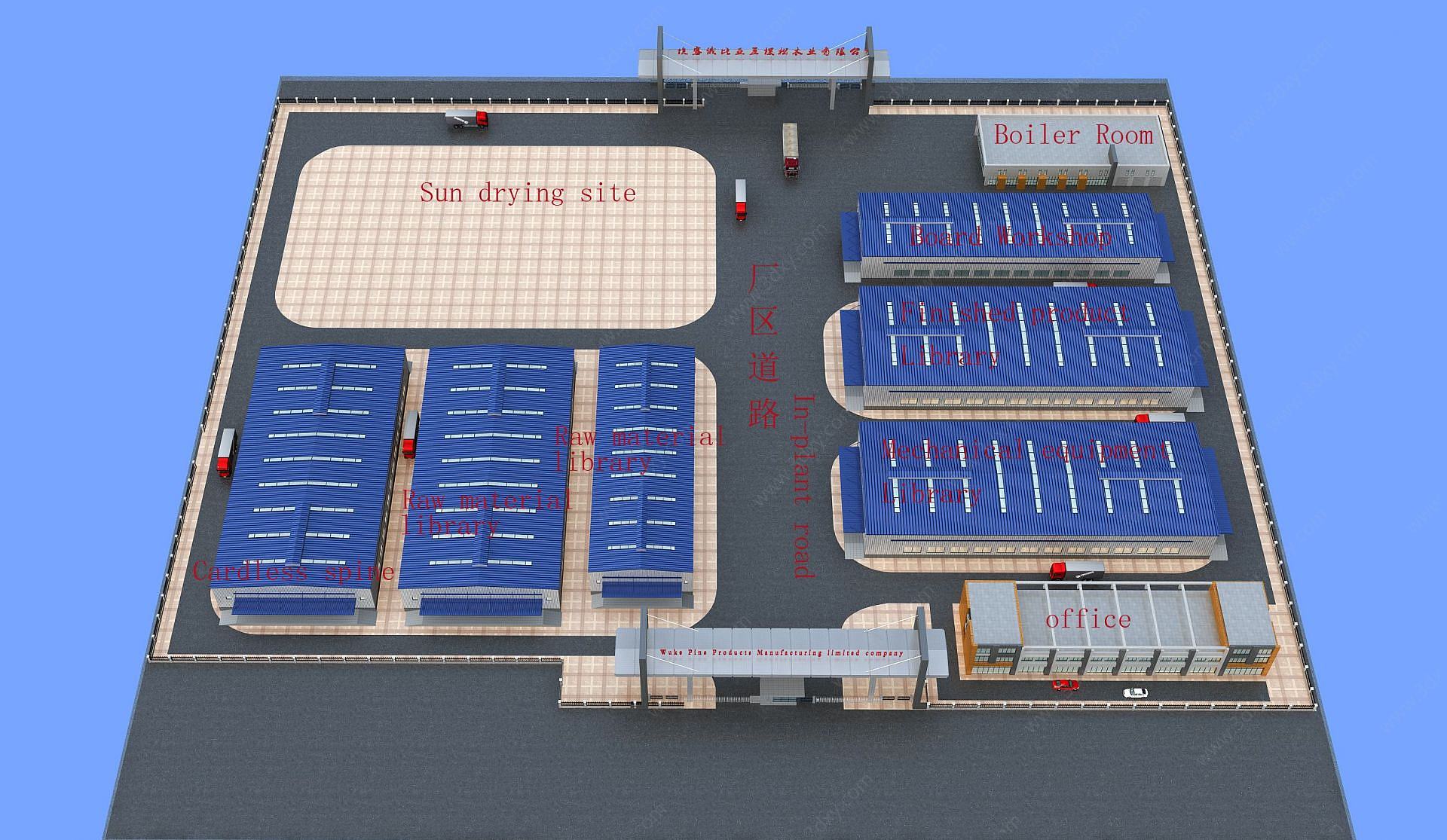 工业厂房建筑鸟瞰3D模型
