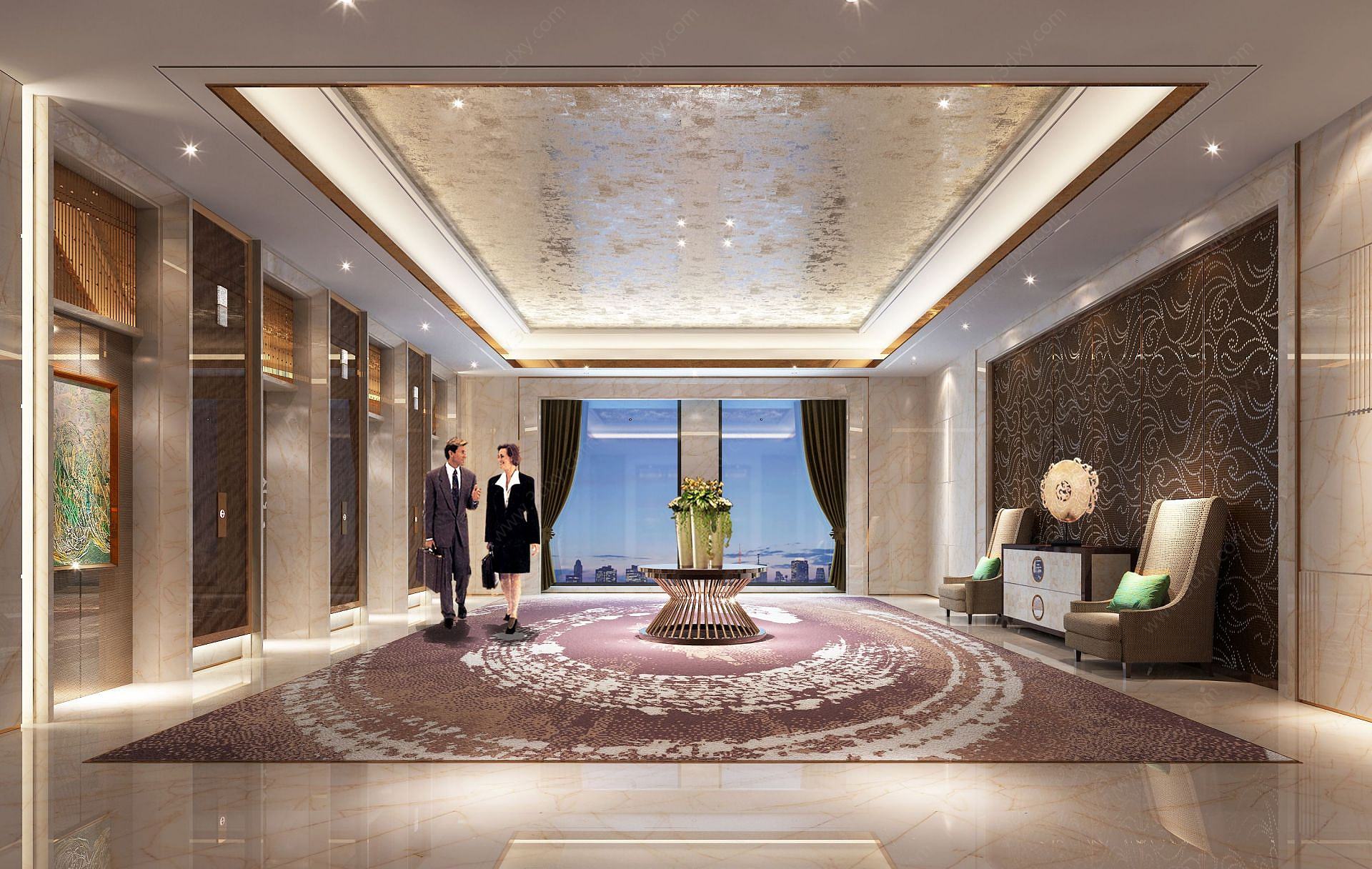 酒店现代奢华电梯厅3D模型