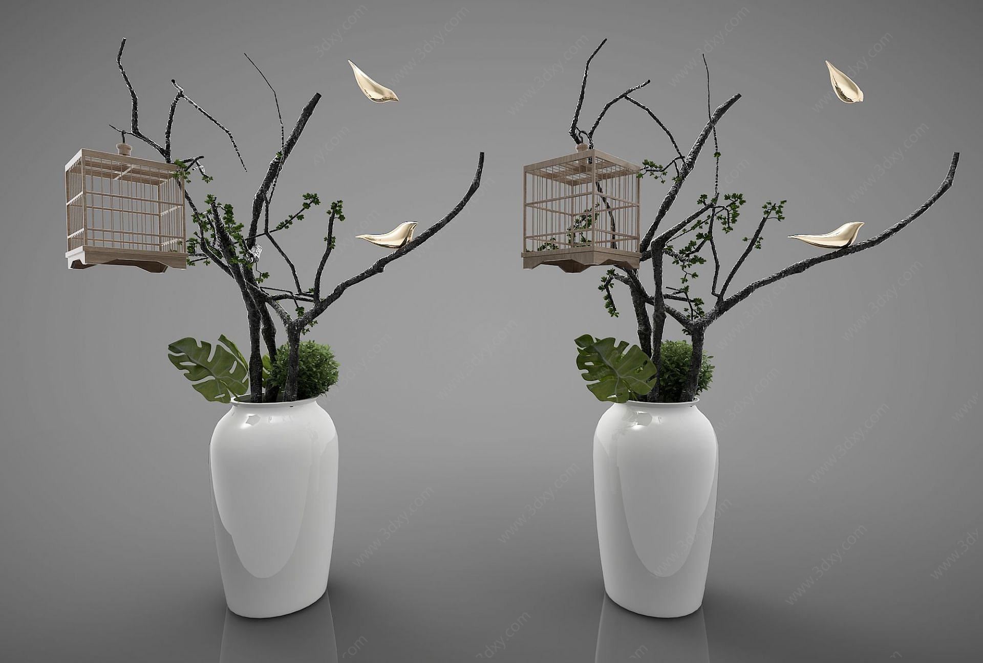 新中式盆栽组合3D模型