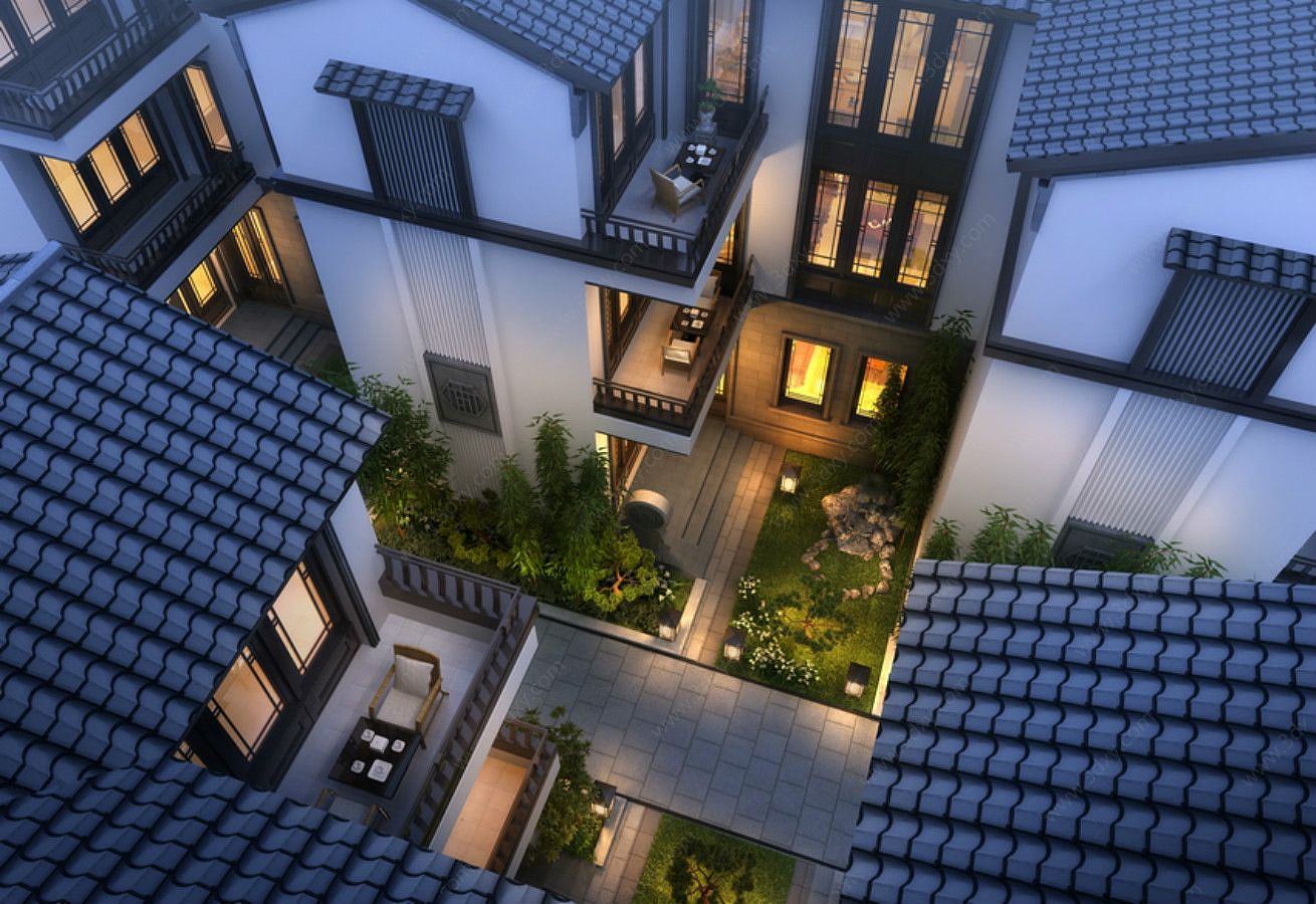 中式别墅庭院3D模型