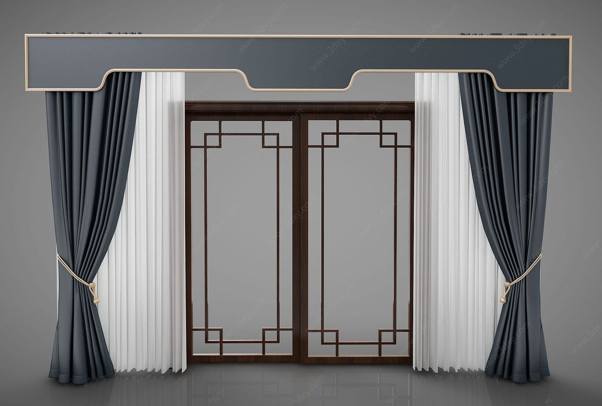 新中式风格窗帘3D模型