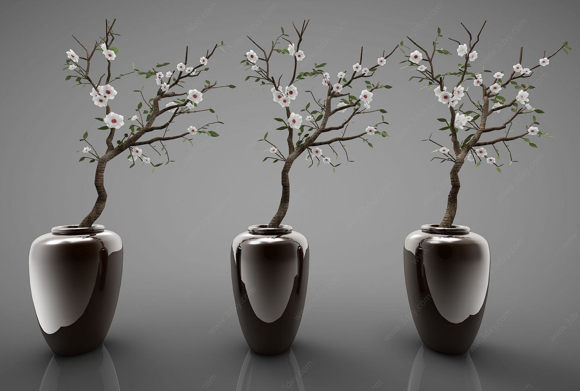 新中式风格植物摆件3D模型