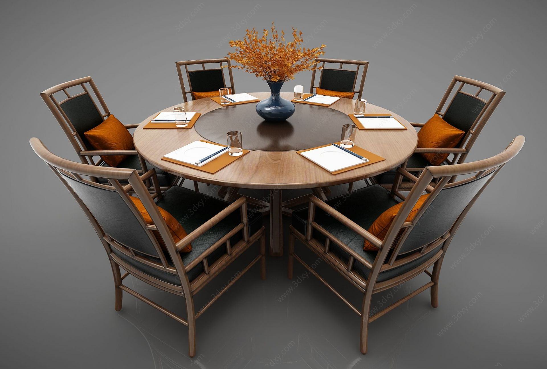 新中式风格餐桌圆桌3D模型