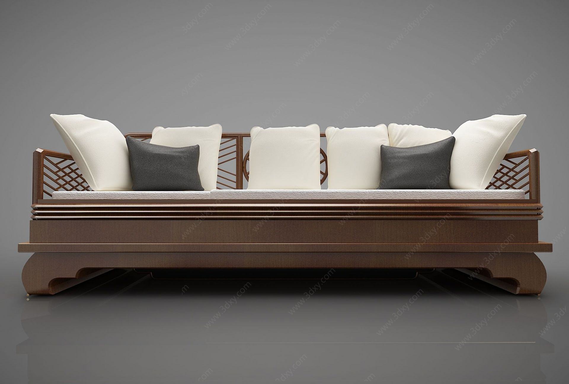 新中式风格多人沙发3D模型