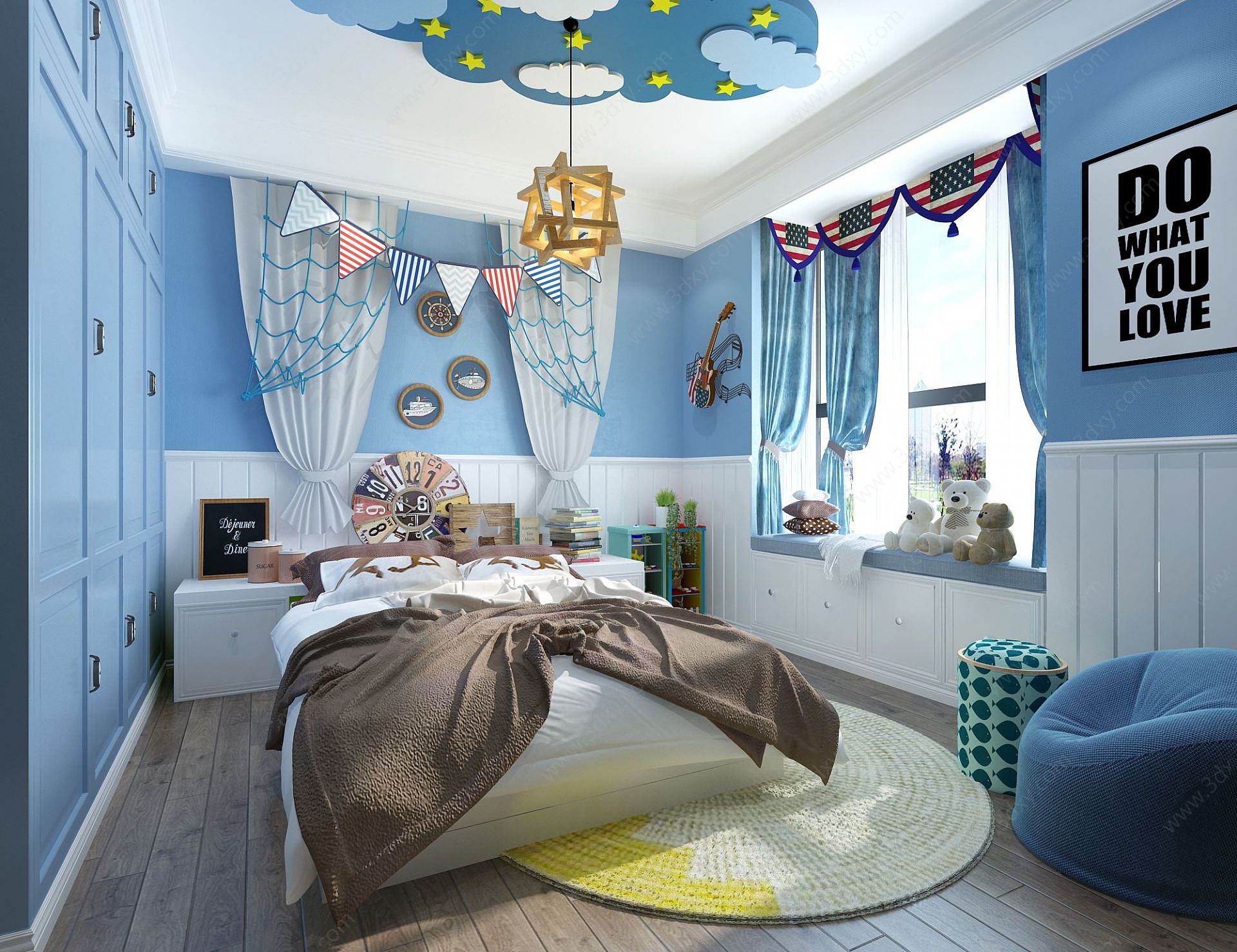 现代地中海风格儿童房卧室3D模型