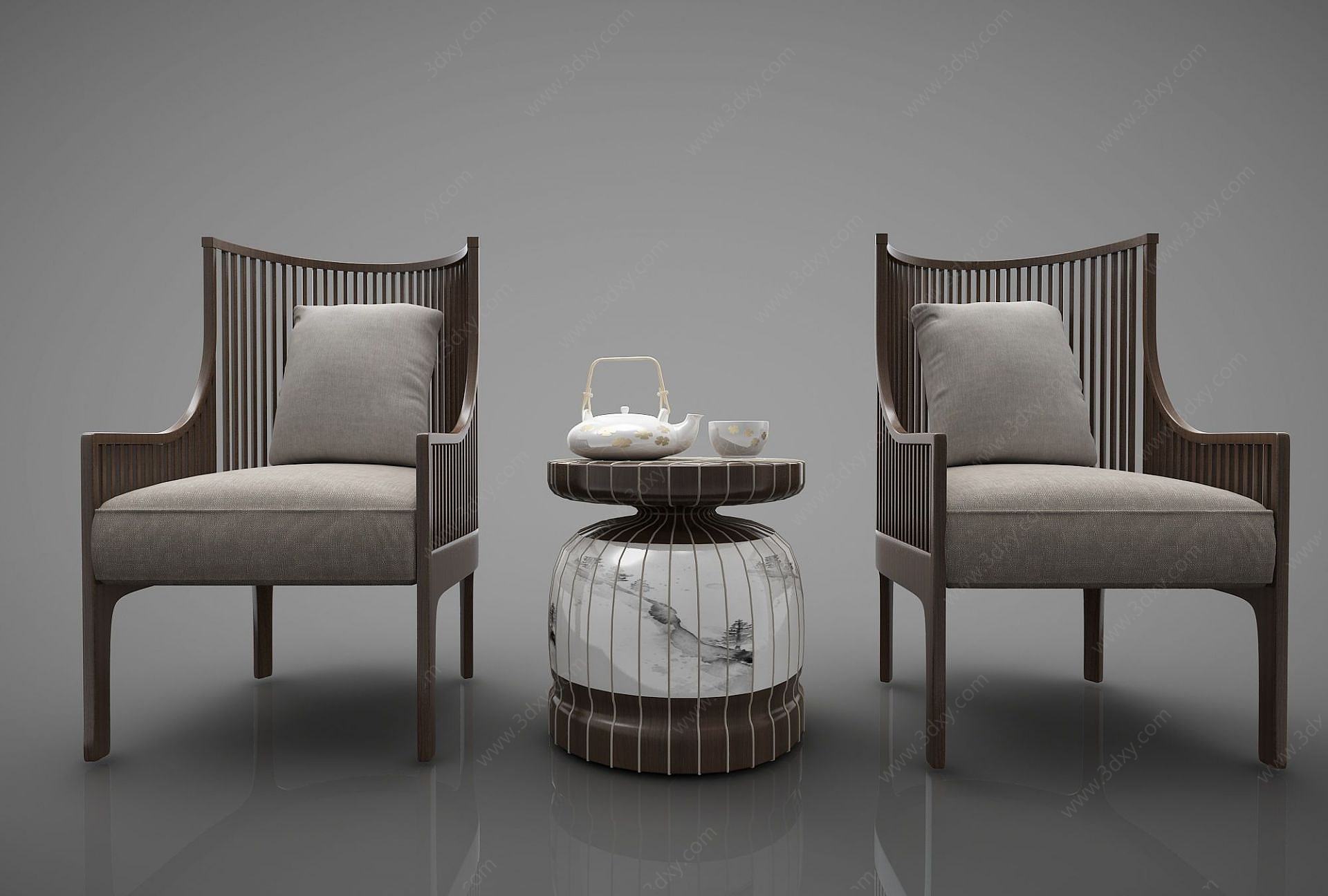 新中式风格休闲沙发组合3D模型