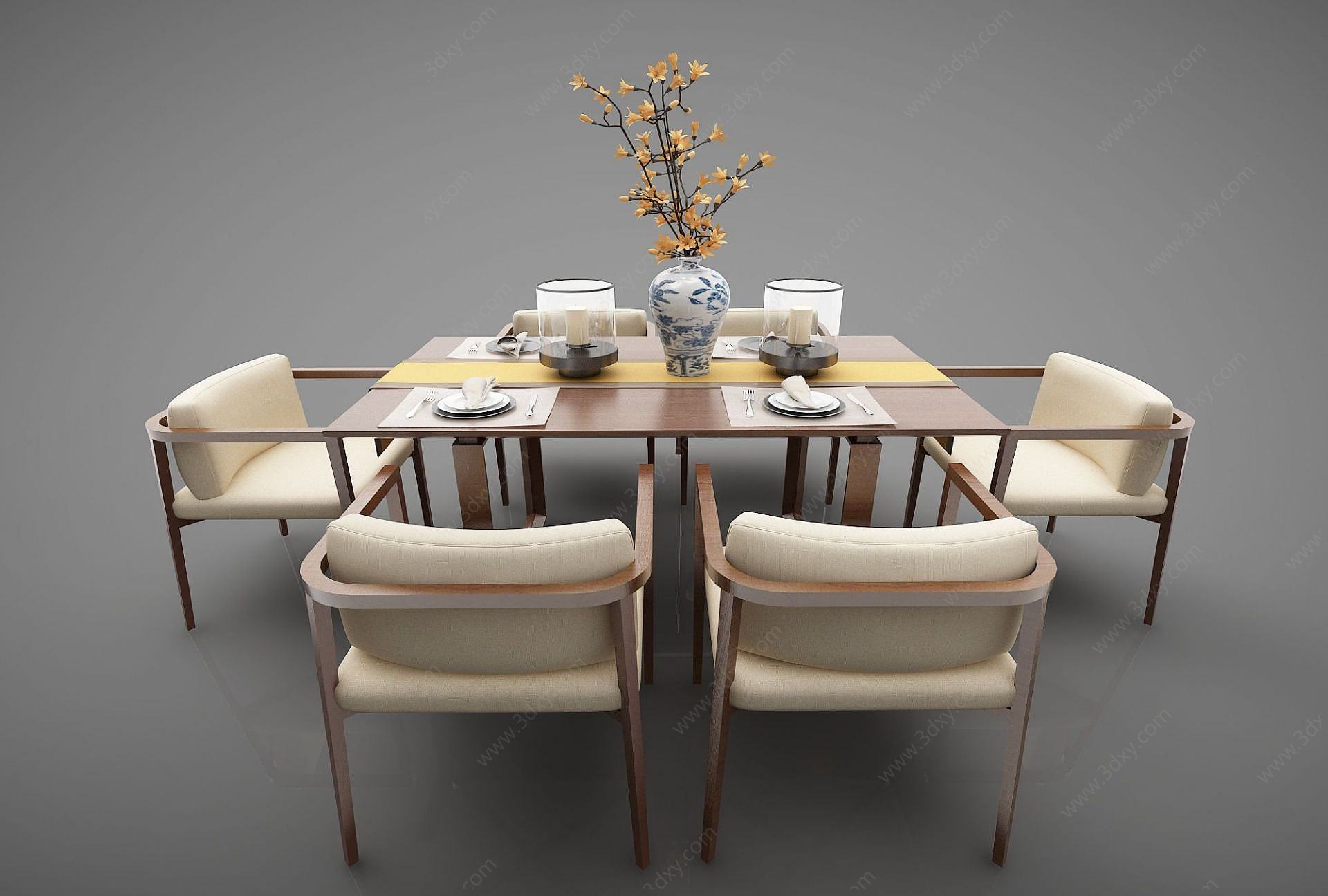 新中式风格餐桌椅3D模型