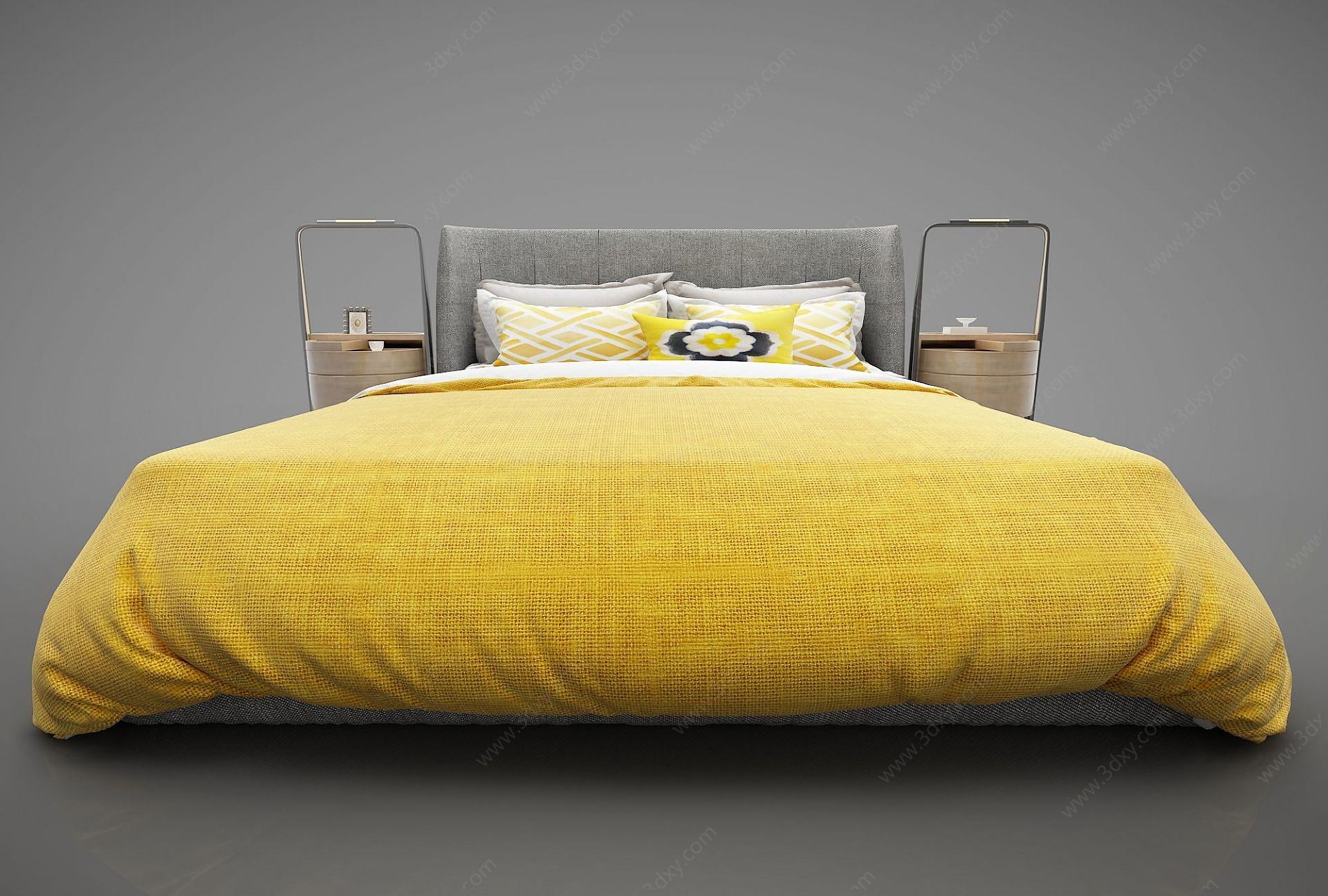 新中式风格双人床3D模型