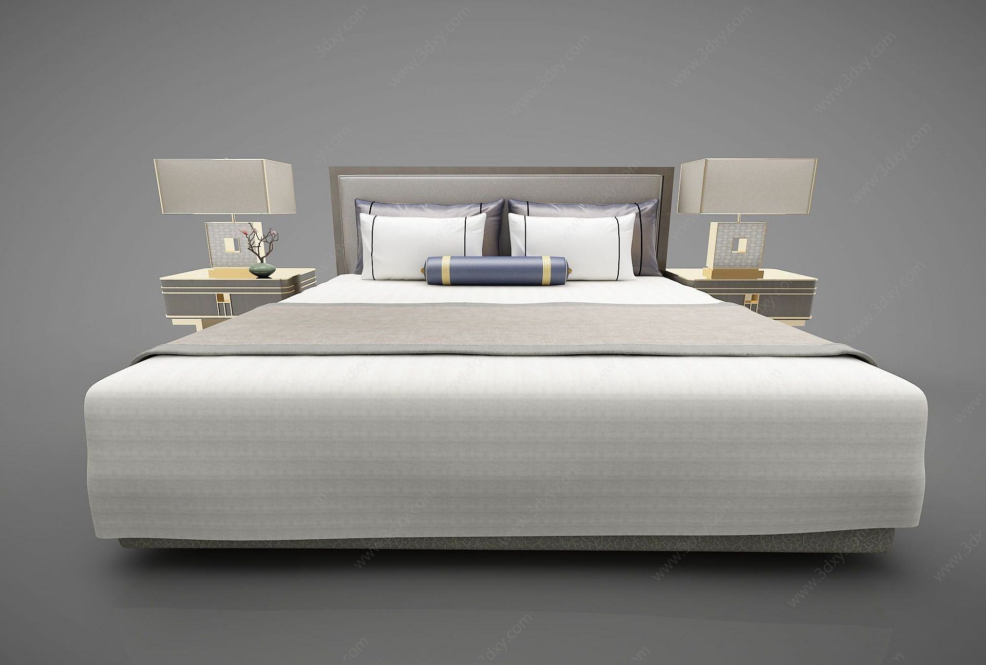 新中式风格双人床3D模型