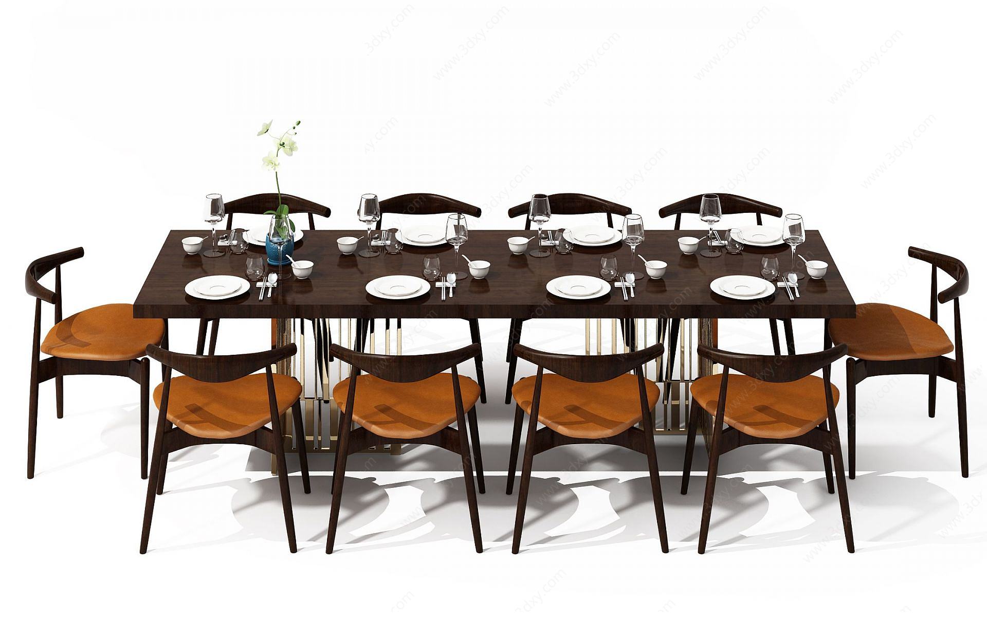 中式长方餐桌3D模型
