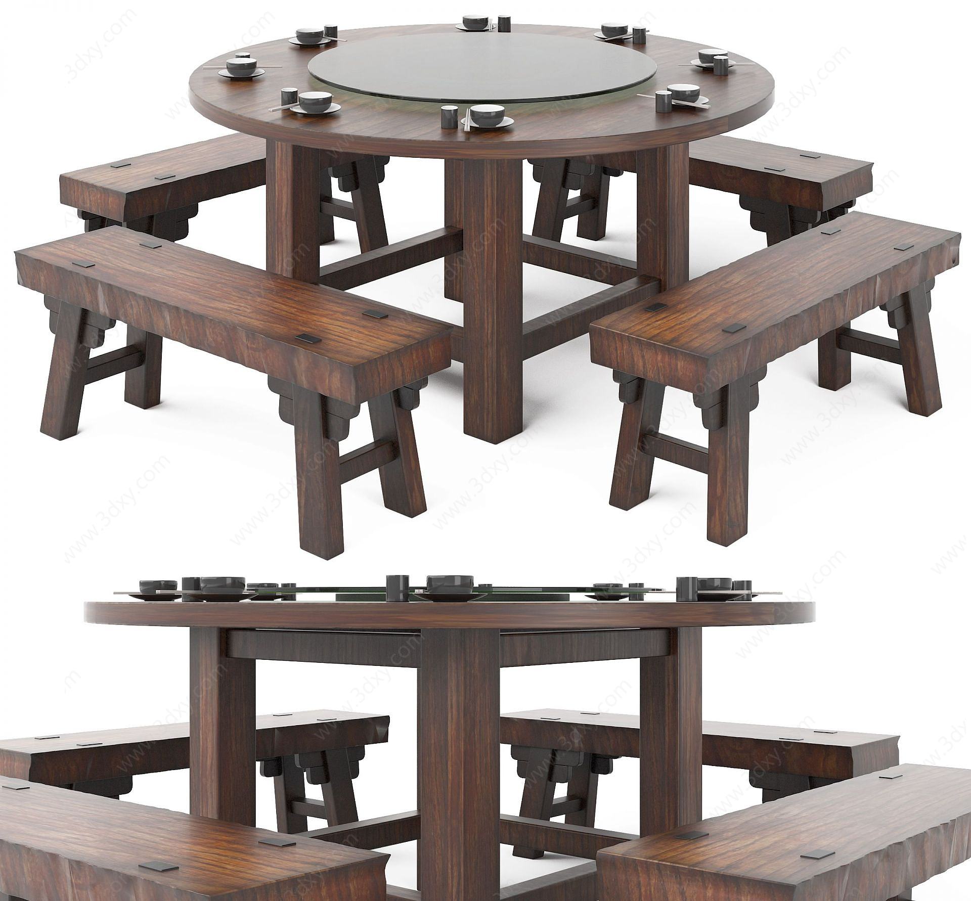 中式复古餐桌3D模型