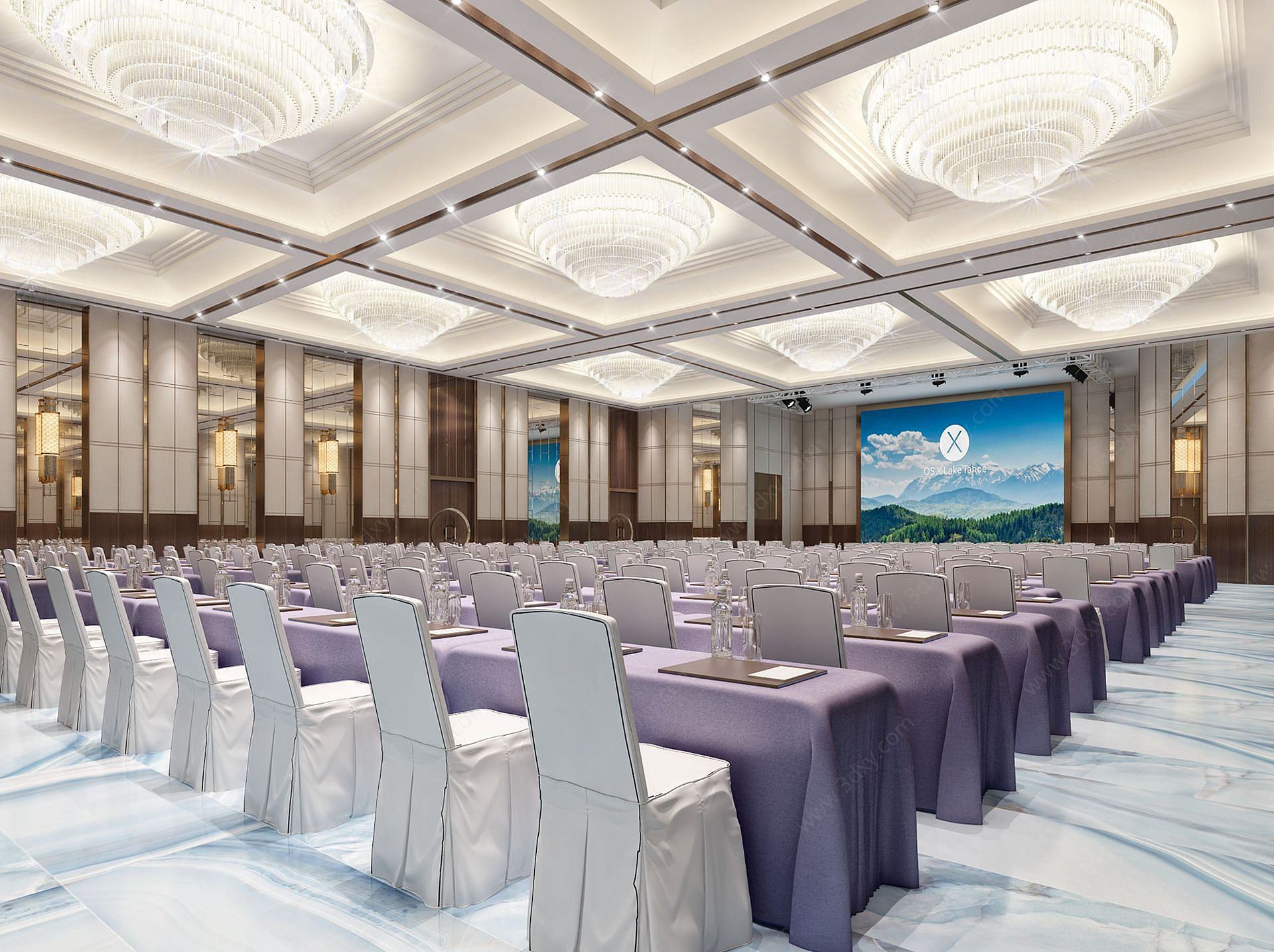 新中式酒店宴会厅3D模型