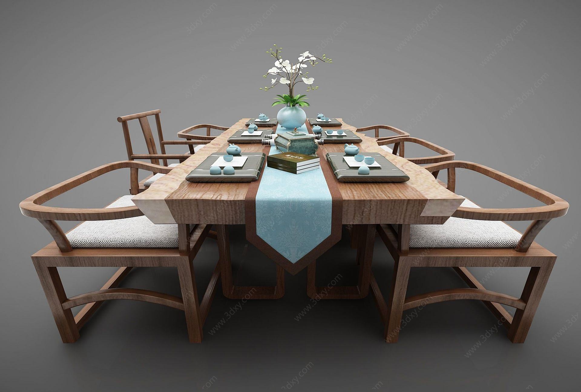 新中式风格餐桌椅3D模型