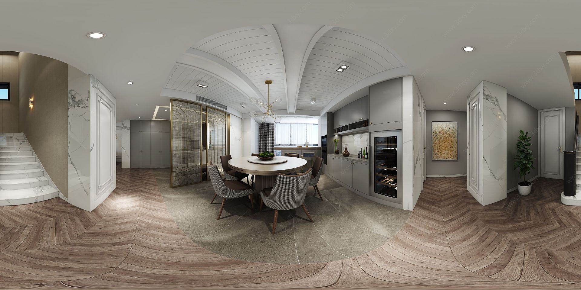 现代厨房餐厅全景3D模型