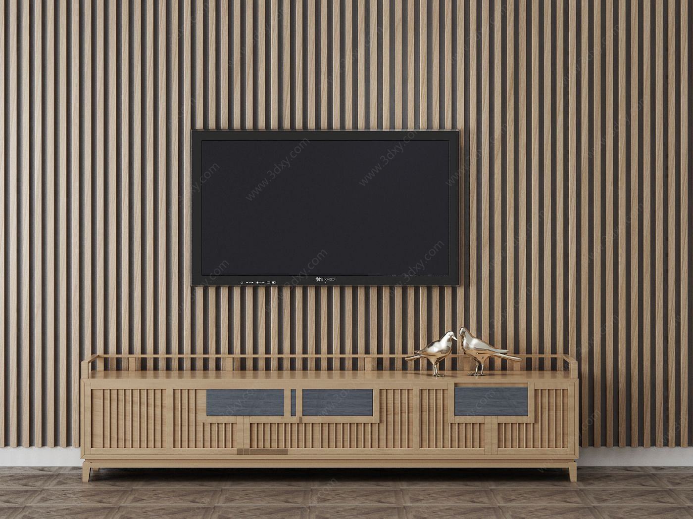 室内装修木质电视背景墙3D模型