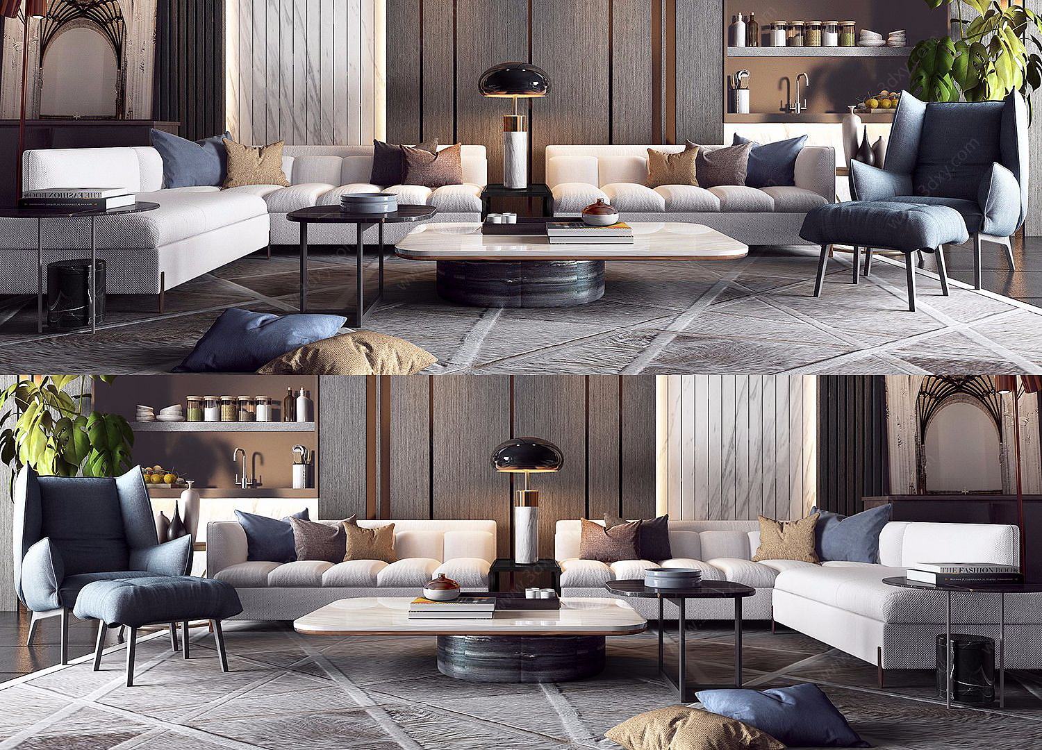 现代转角沙发茶几组合3D模型