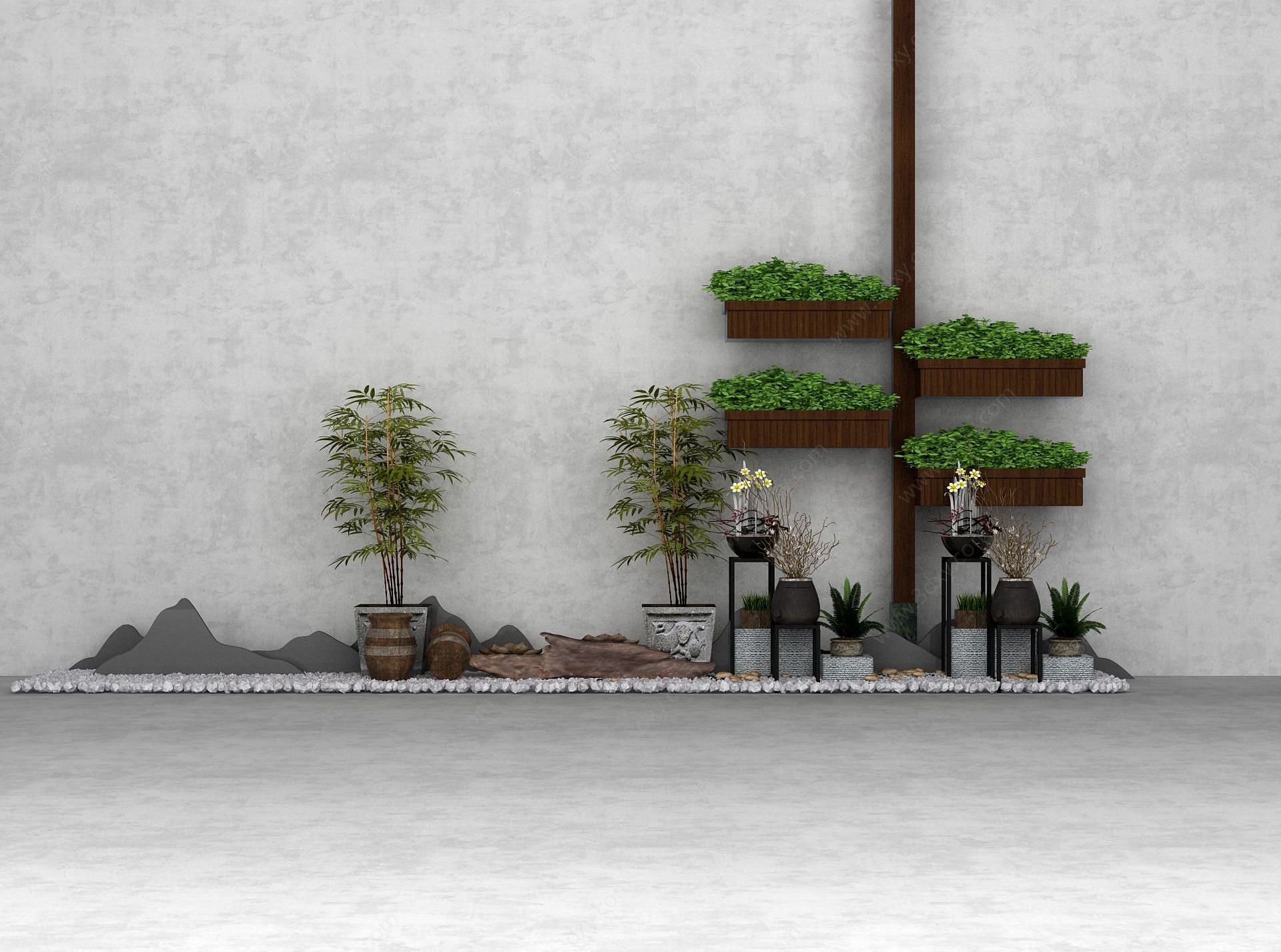 盆景假山鹅卵石花园园艺3D模型