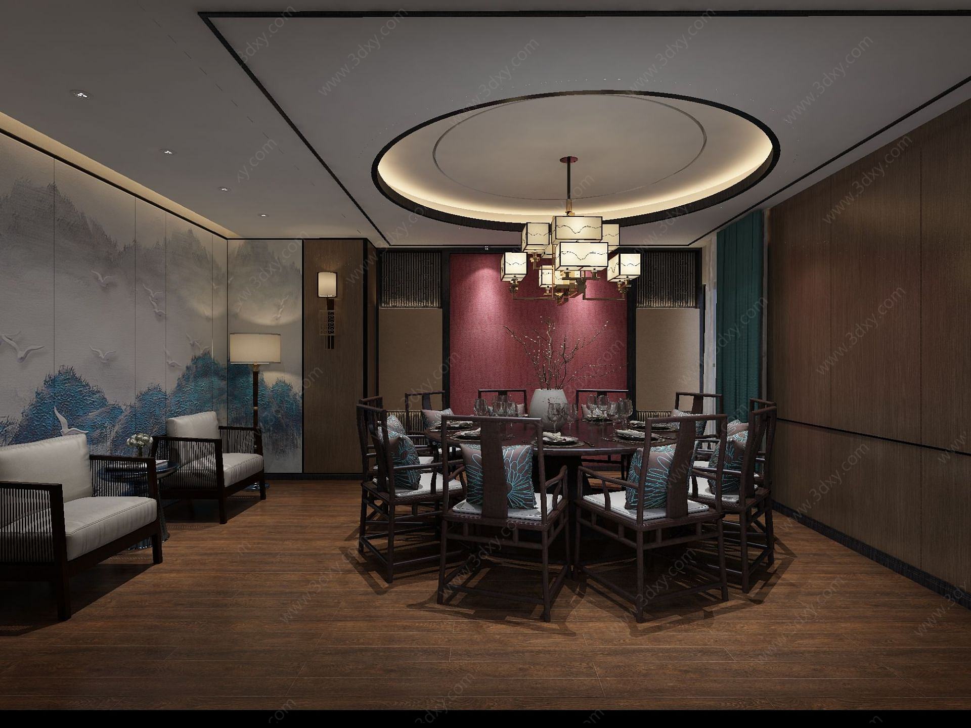 新中式酒店饭店包厢贵宾室3D模型