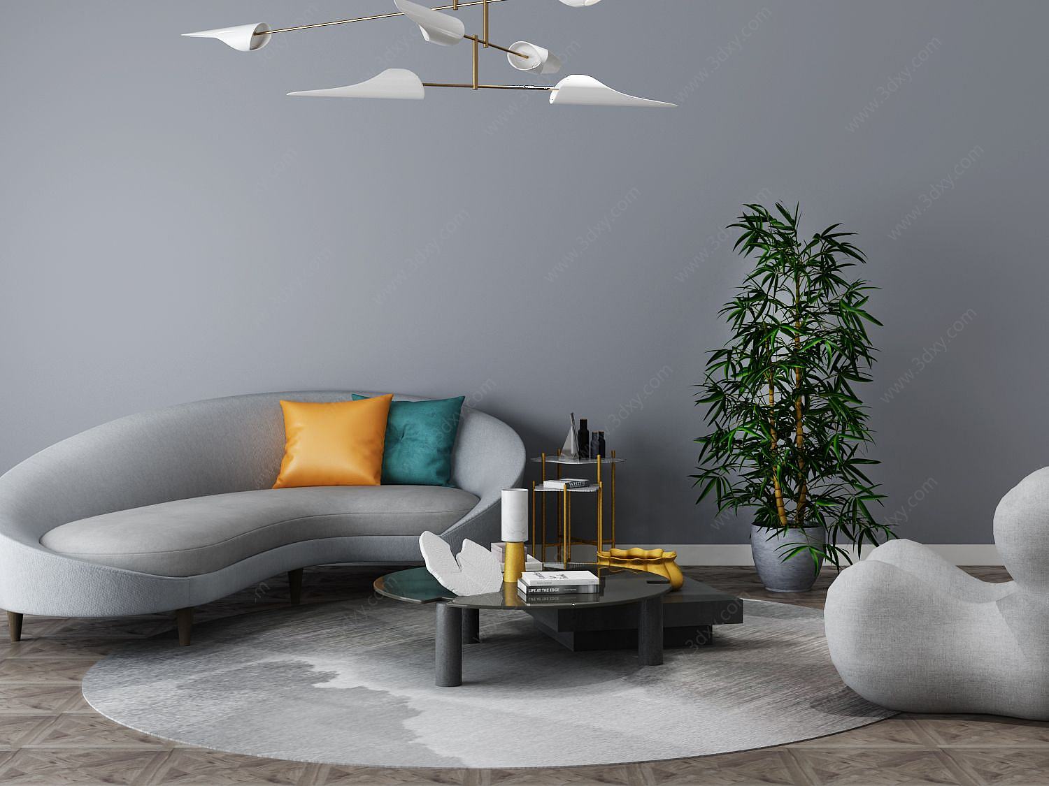 后现代客厅沙发茶几组合3D模型