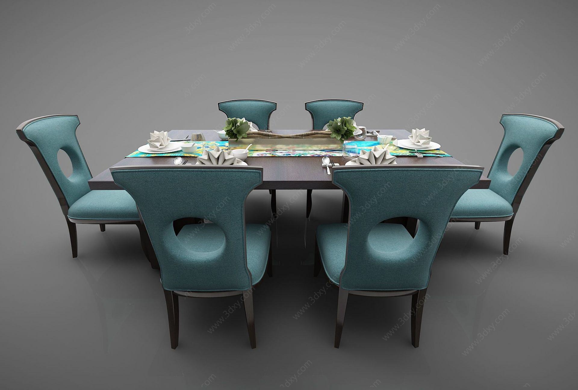 新中式风格的餐桌3D模型