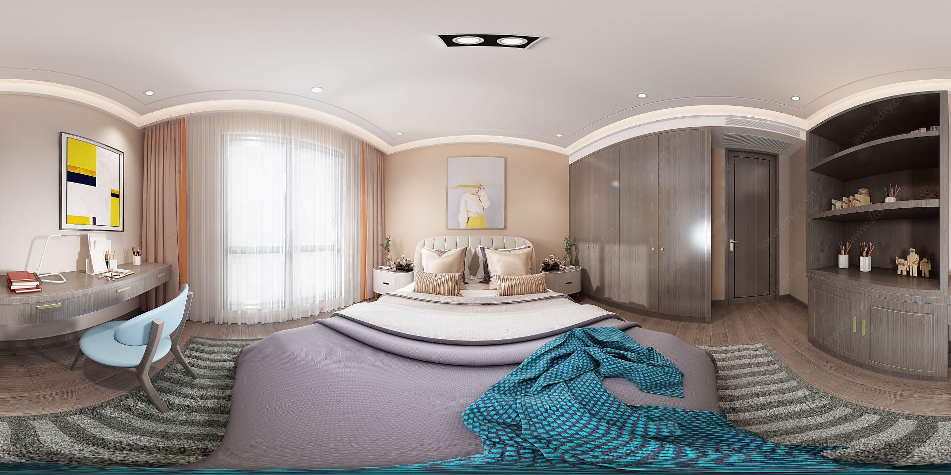 现代北欧卧室全景3D模型
