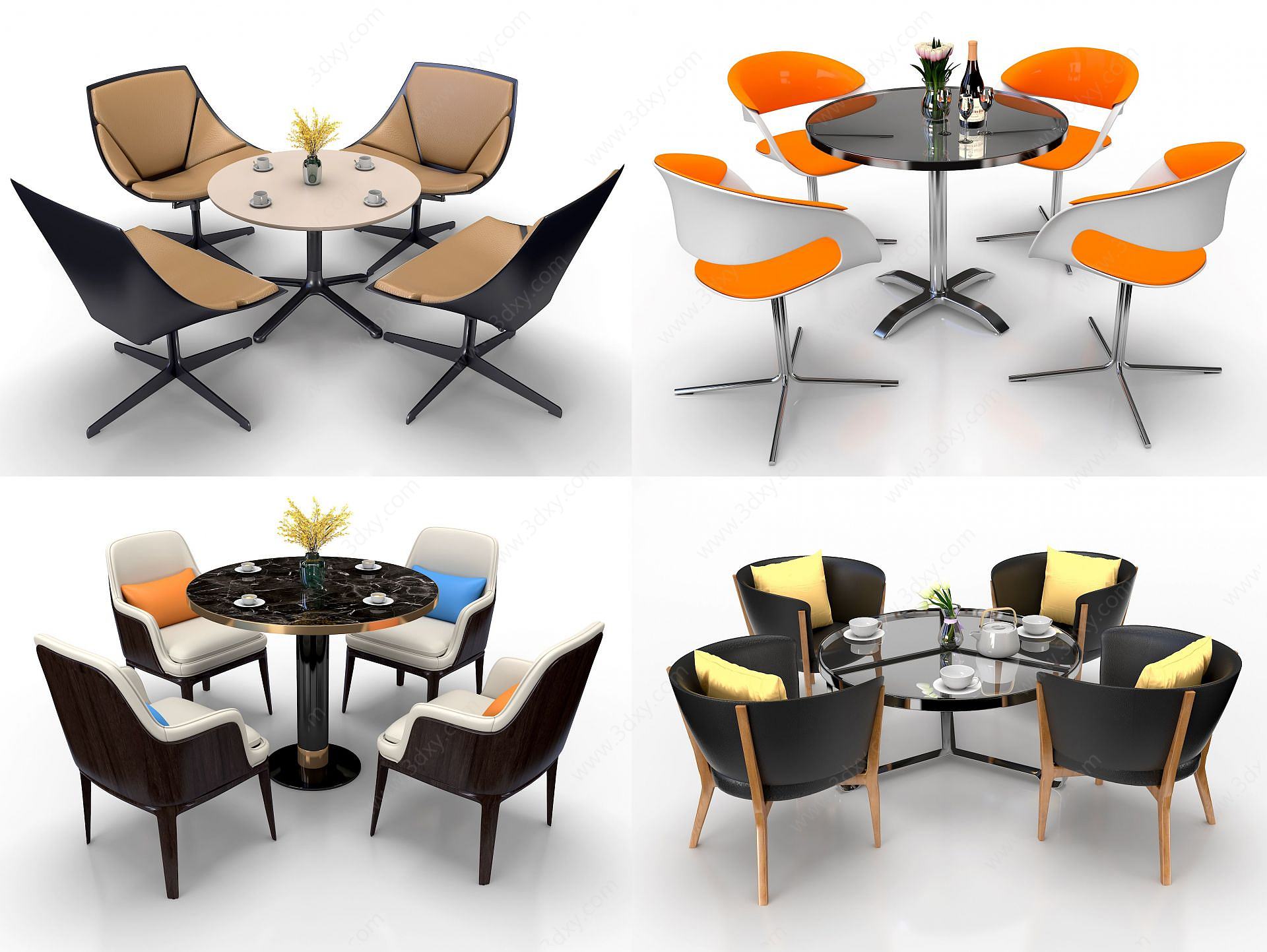 现代圆形洽谈餐桌椅组合3D模型