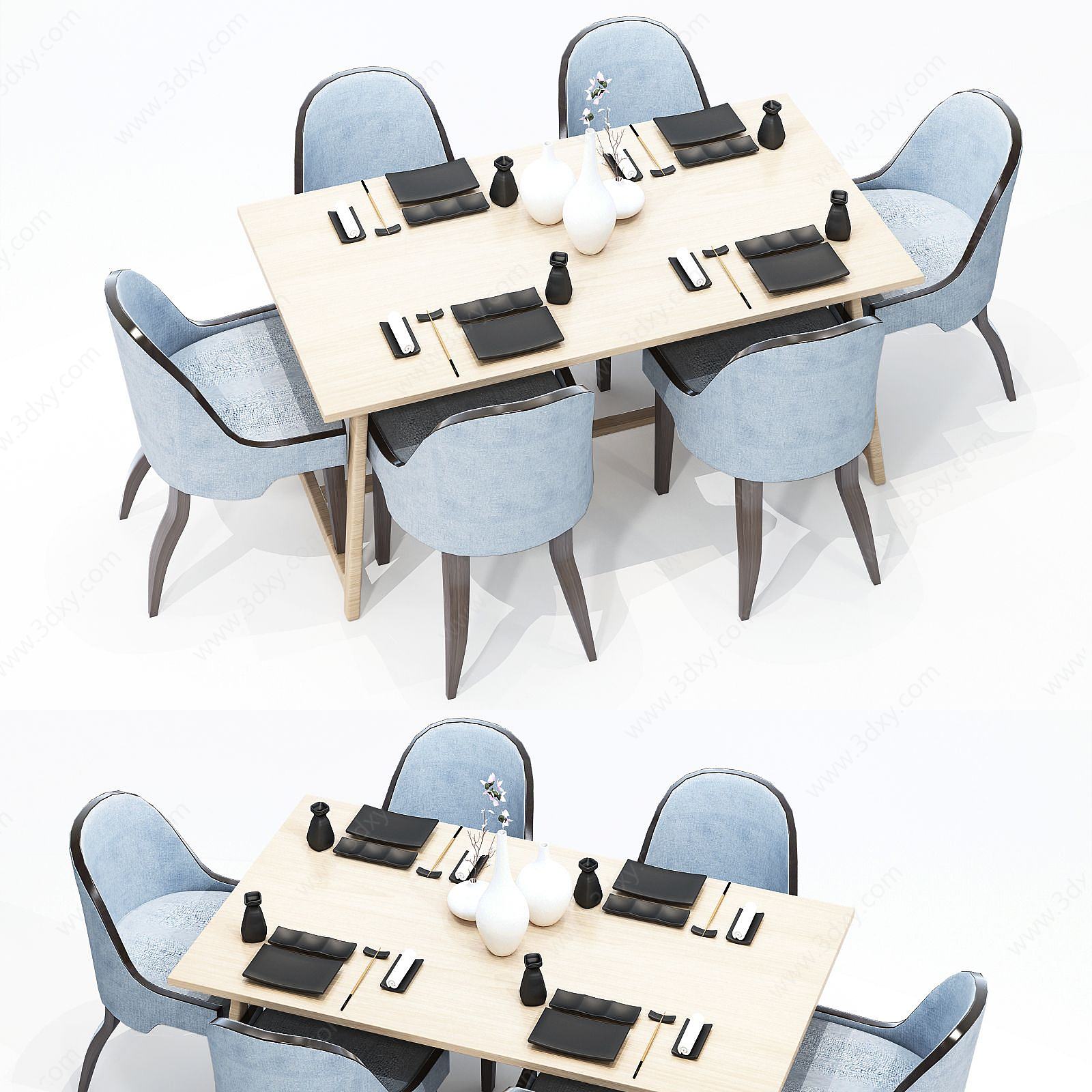 现代休闲桌椅布艺3D模型