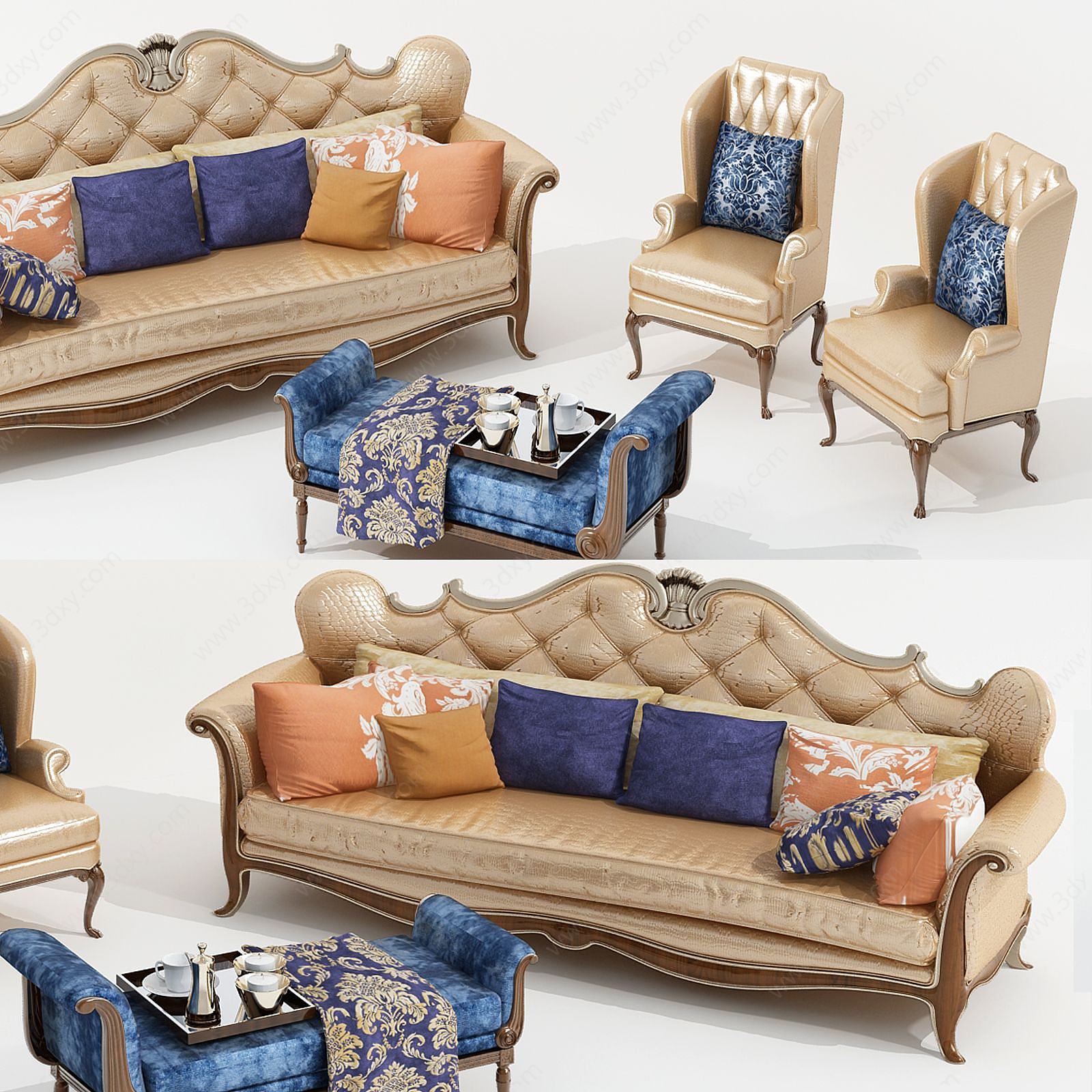 法式沙发单人沙发组合3D模型