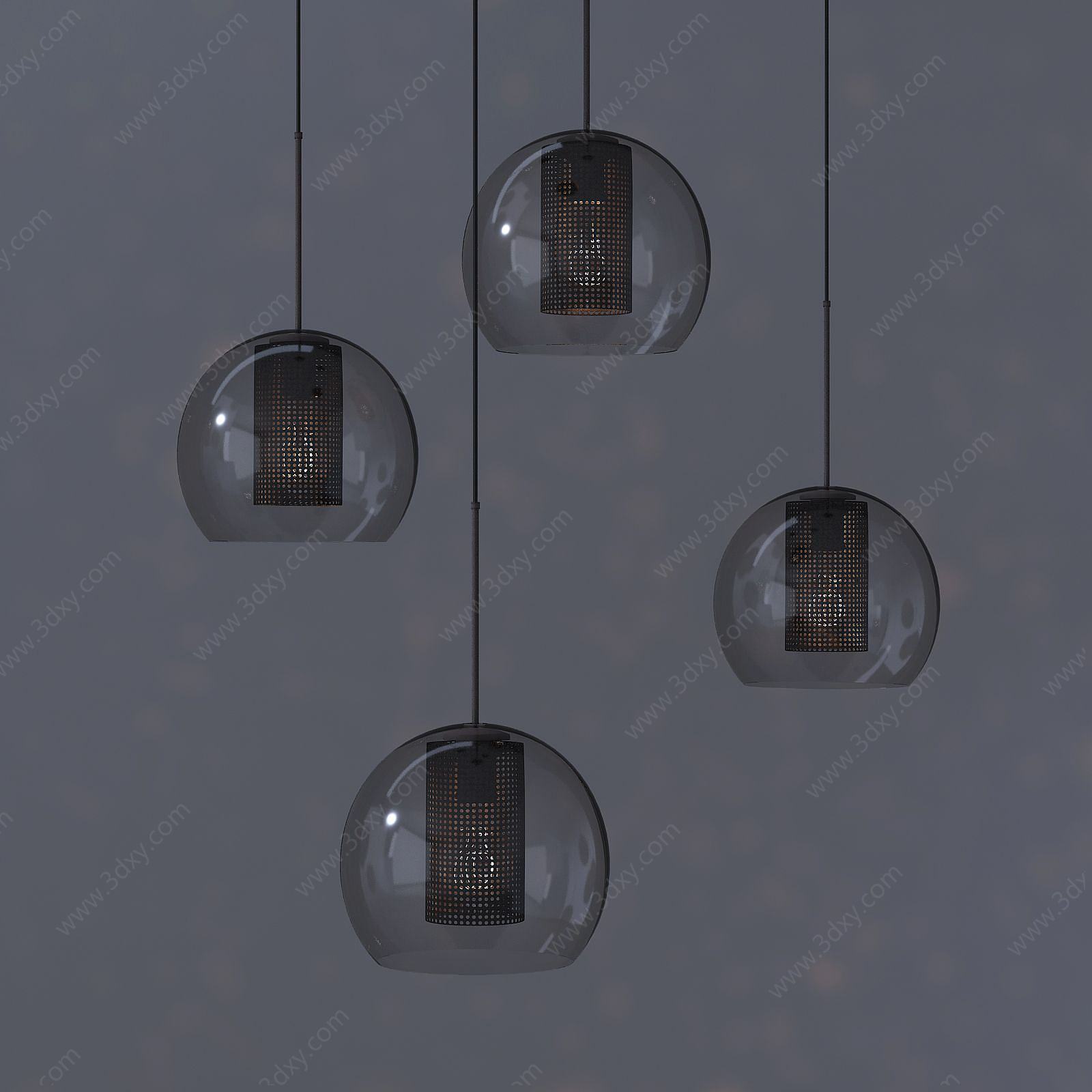 现代圆灯罩玻璃吊灯3D模型