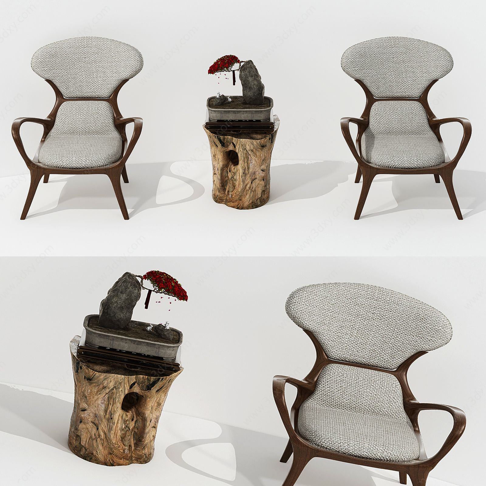 新中式茶几椅组合3D模型