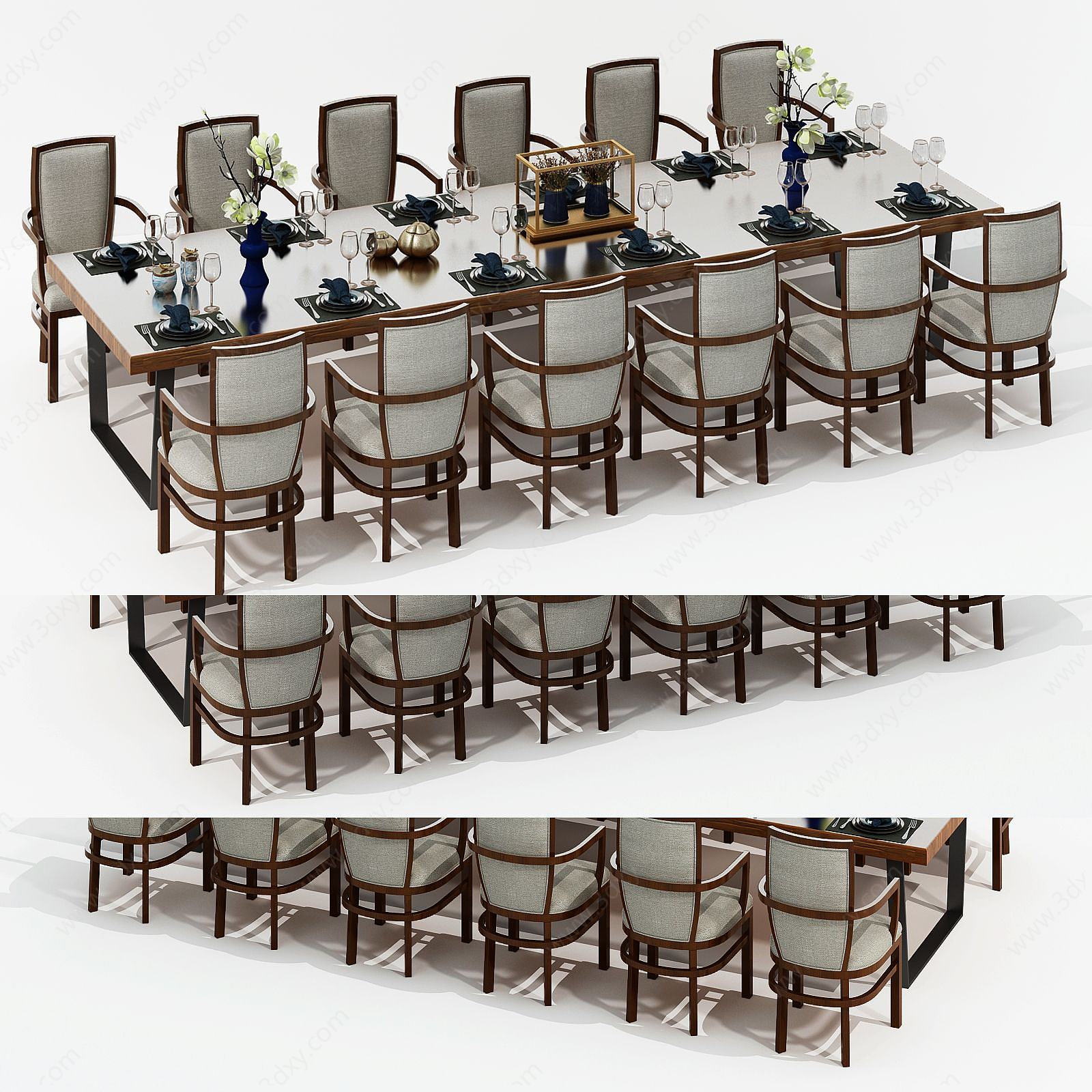 现代晚宴餐桌多人餐桌椅3D模型